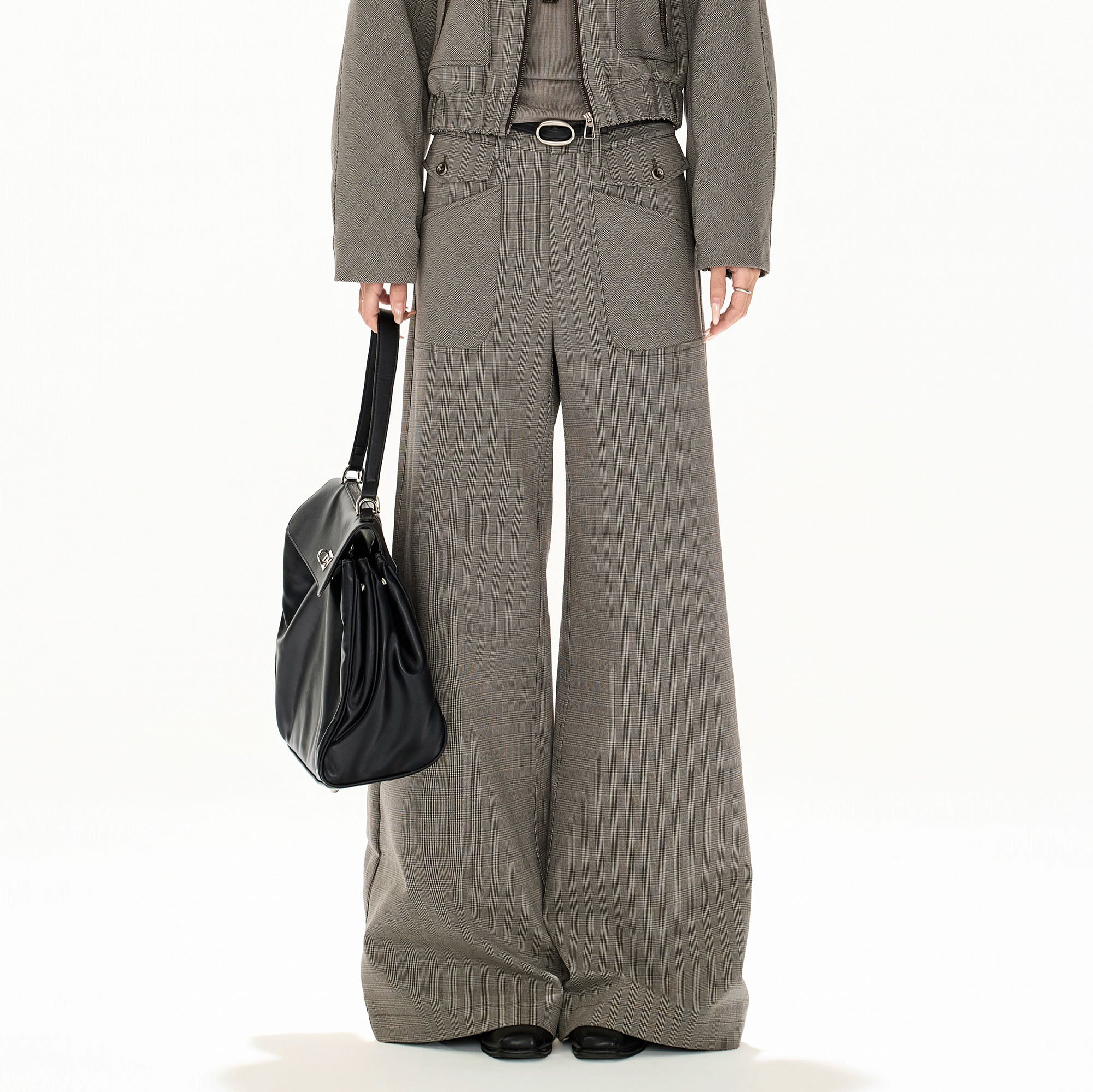 CYGNENOYR Retro Plaid Wide-Leg Pants