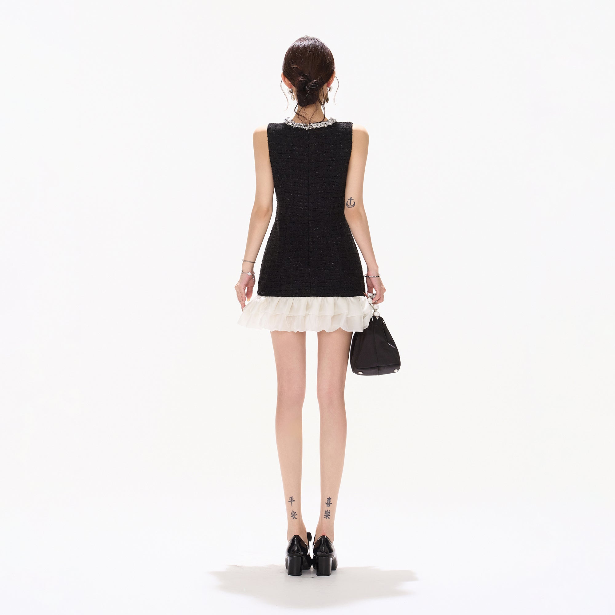 CYNR Embellished Ruffle-Hem Sleeveless Mini Dress