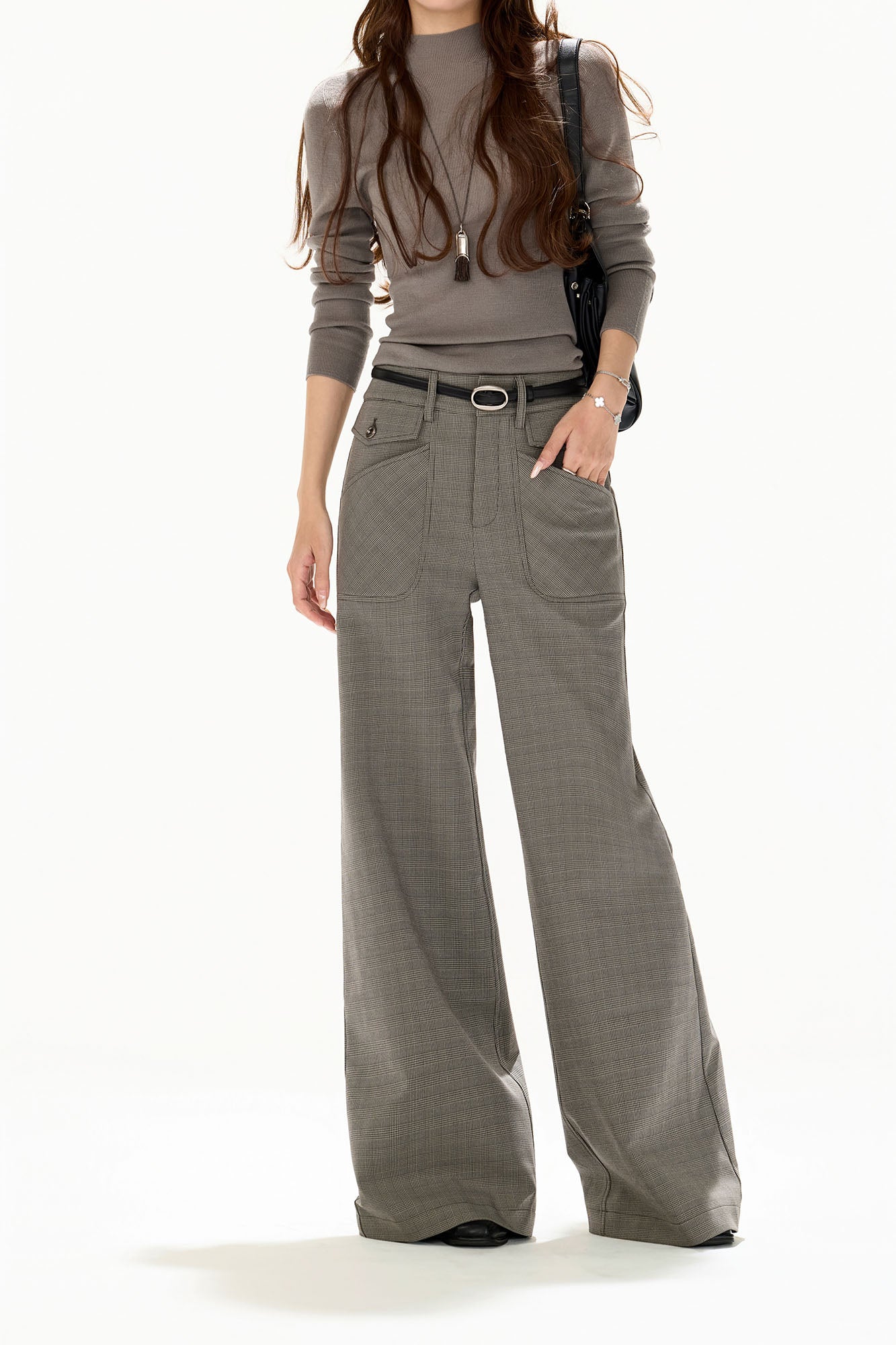 CYGNENOYR Retro Plaid Wide-Leg Pants