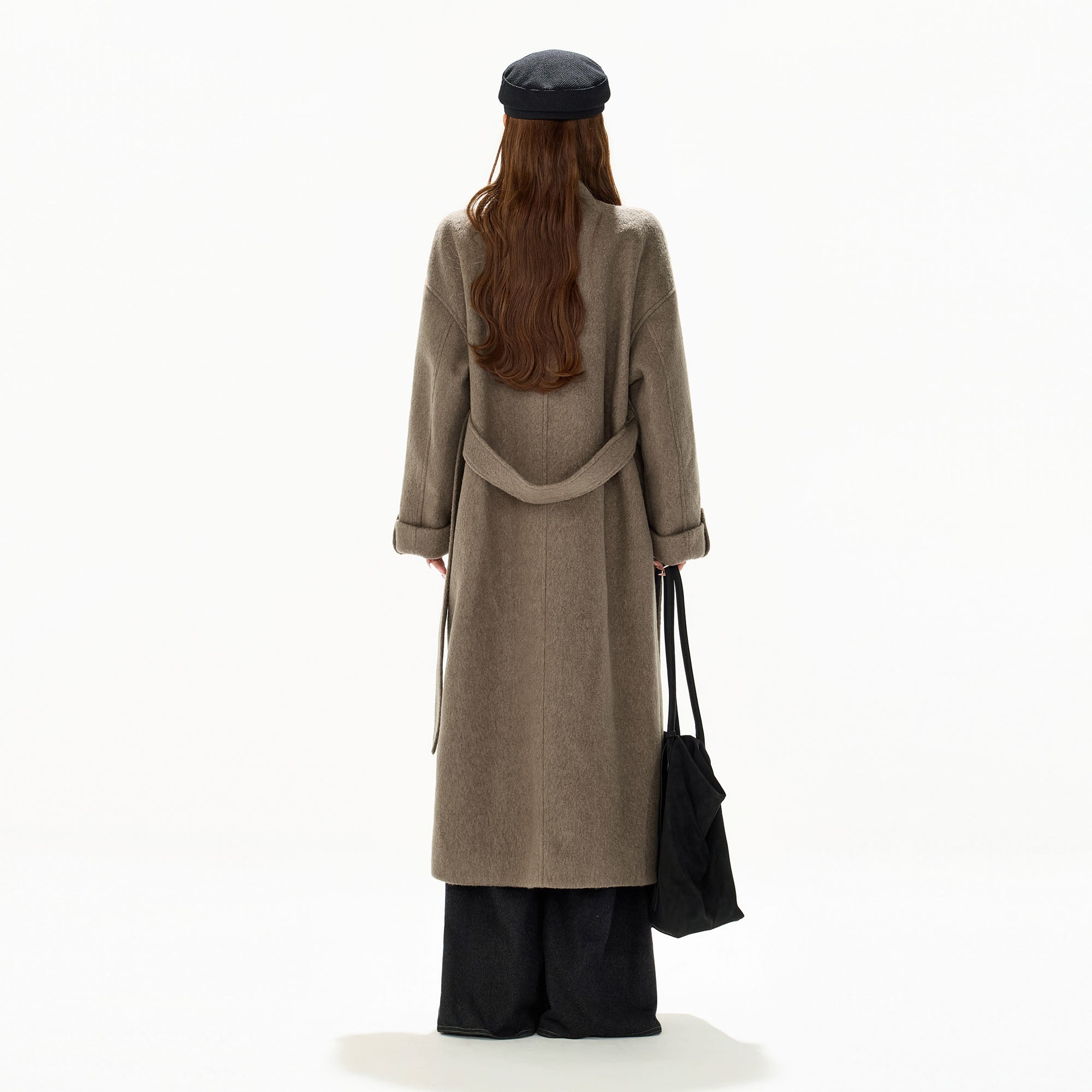 CYGNENOYR Modern Asymmetric Belted Longline Coat