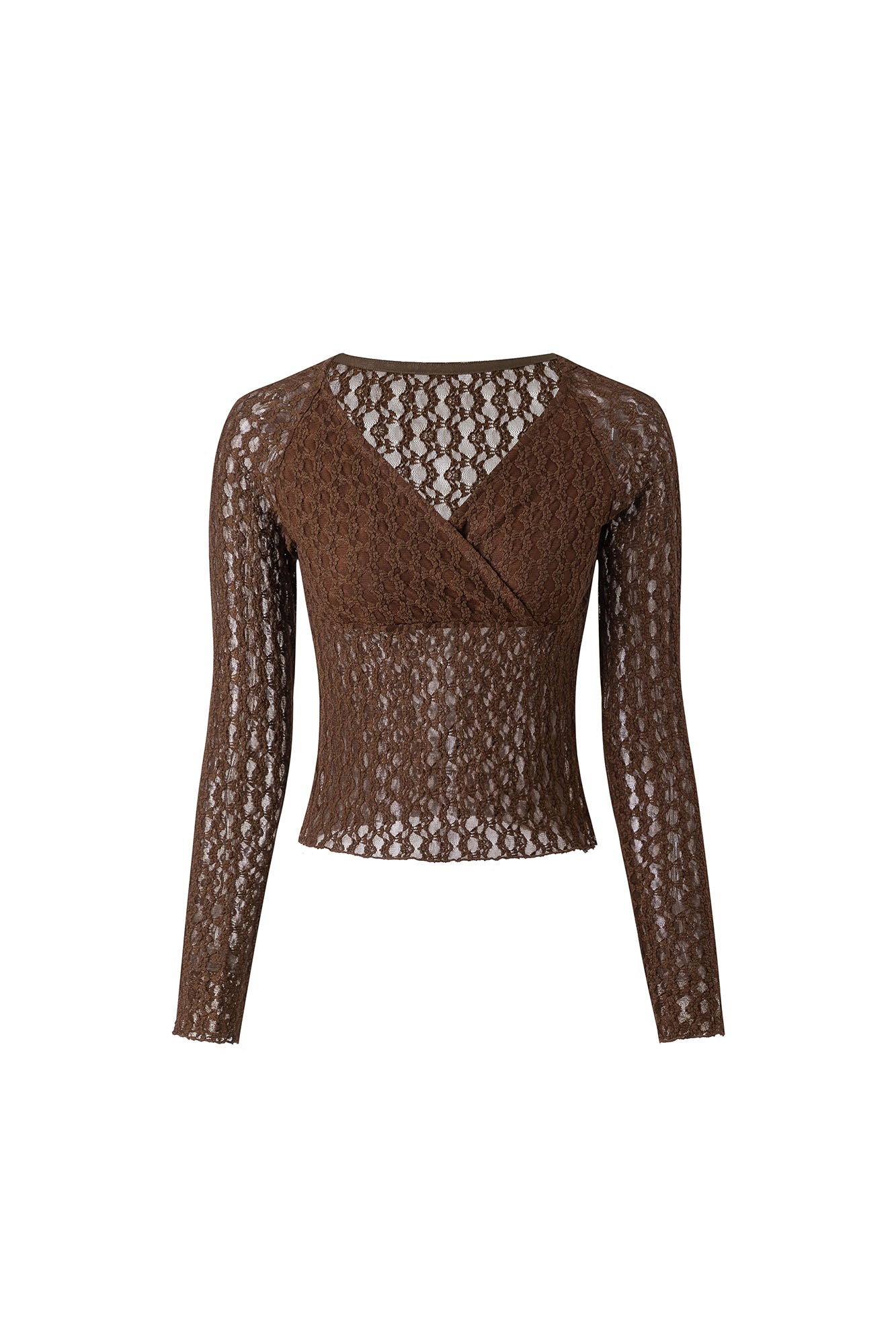 ARTIFICIAL WORLD Lace Wrap-Neck Long-Sleeve Tee