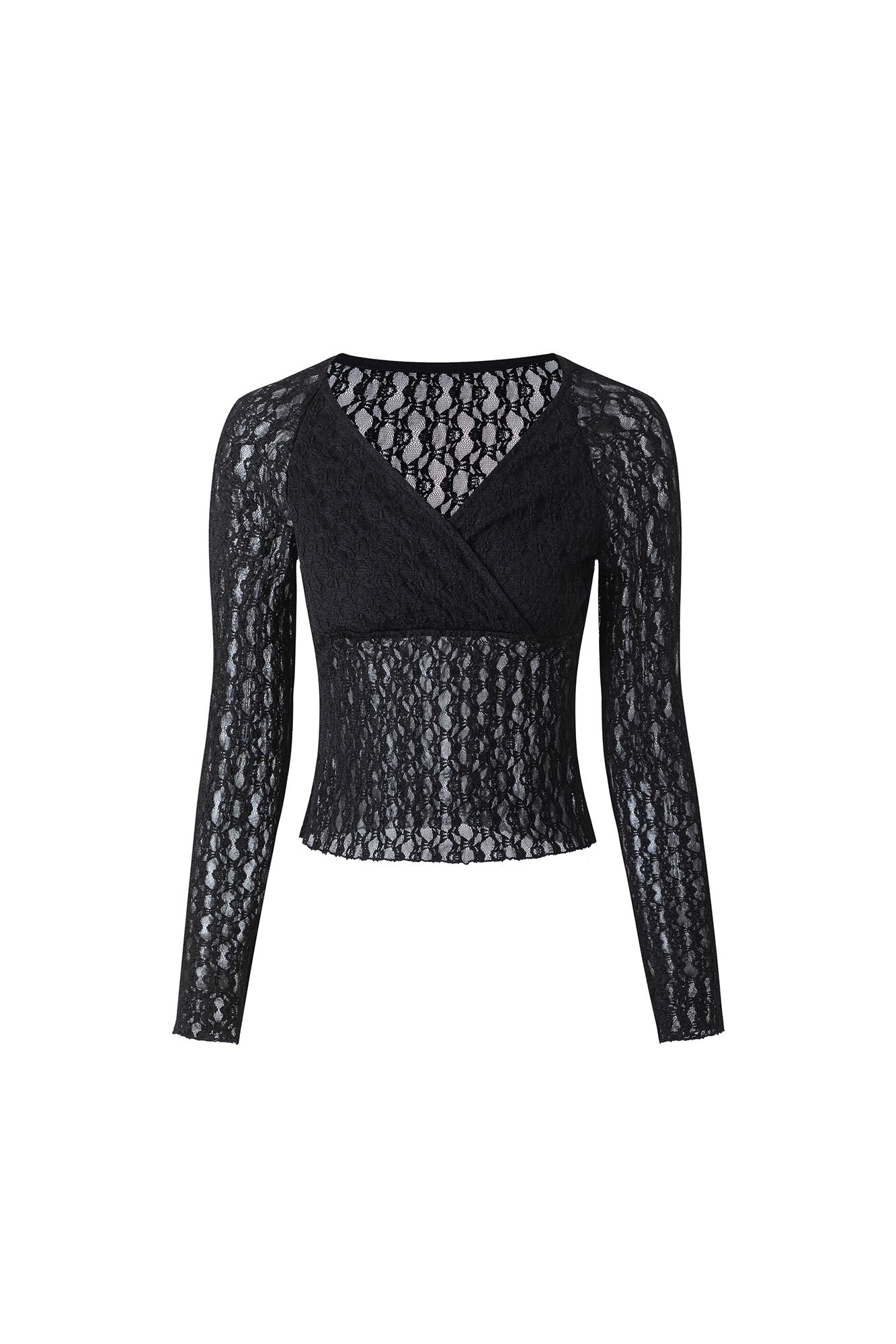 ARTIFICIAL WORLD Lace Wrap-Neck Long-Sleeve Tee