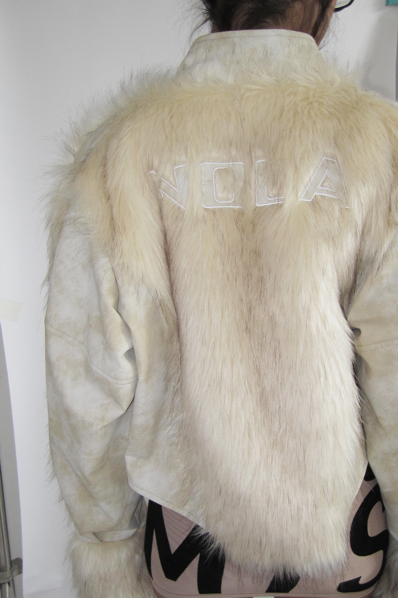 NEVER OFFEND L ANGEL Paneled Faux-Leather & Shag Fur Jacket