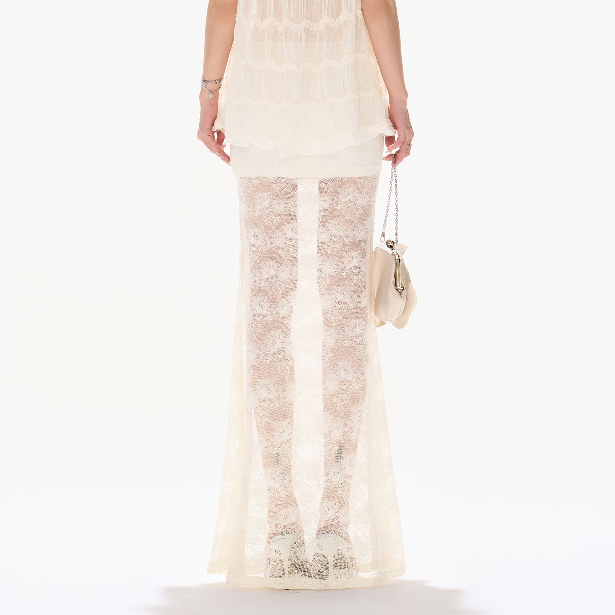 CYNR Sheer Floral Lace Maxi Skirt