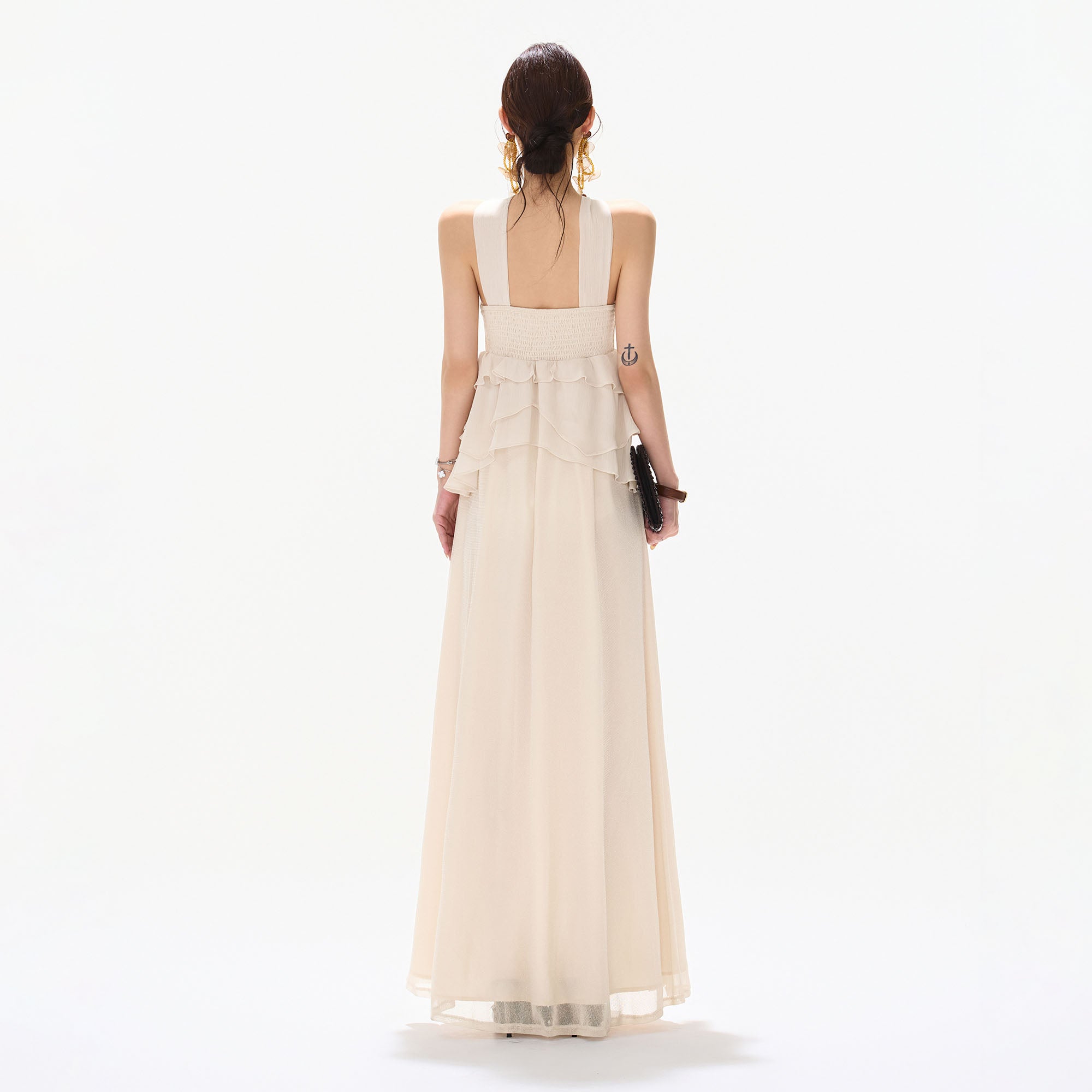 CYNR Tiered Halter Maxi Dress White