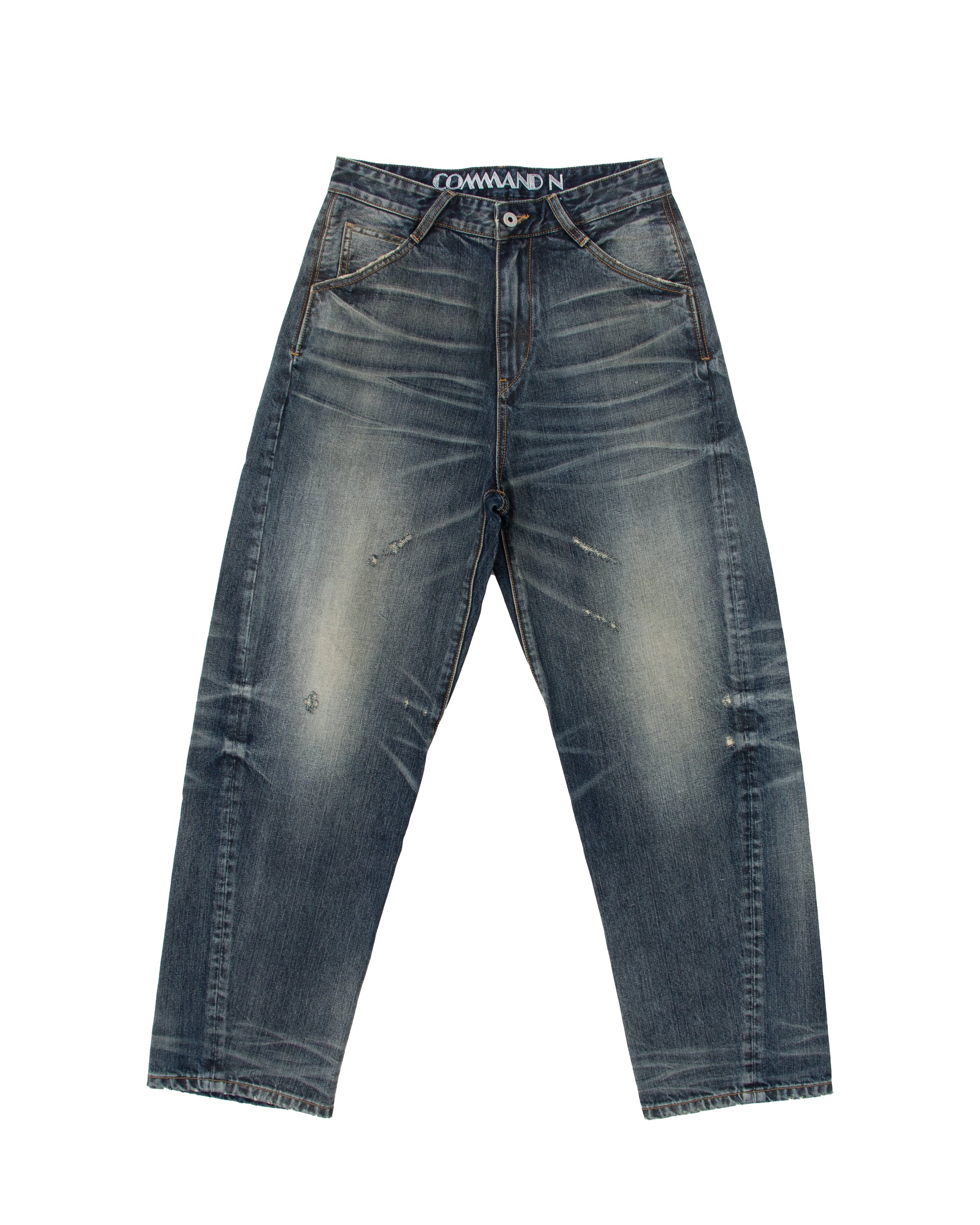 COMMAND N Washed Buckle Waist Tapered Jeans