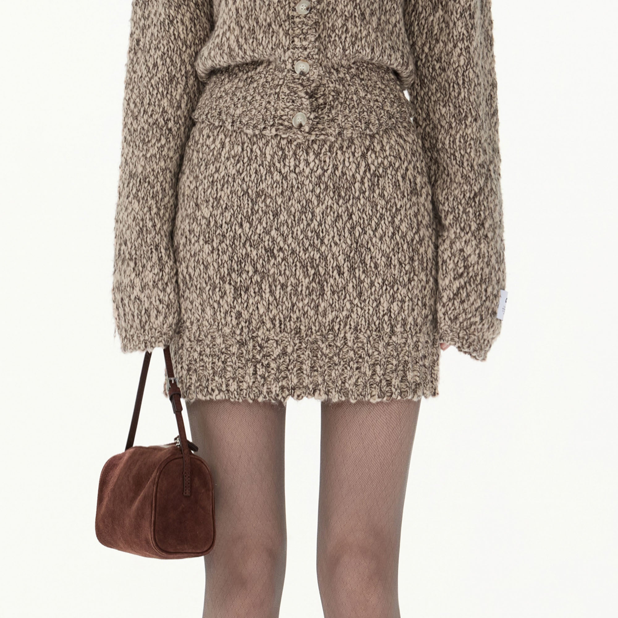 CYGNENOYR Chunky Cable-Knit Mini Skirt Brown