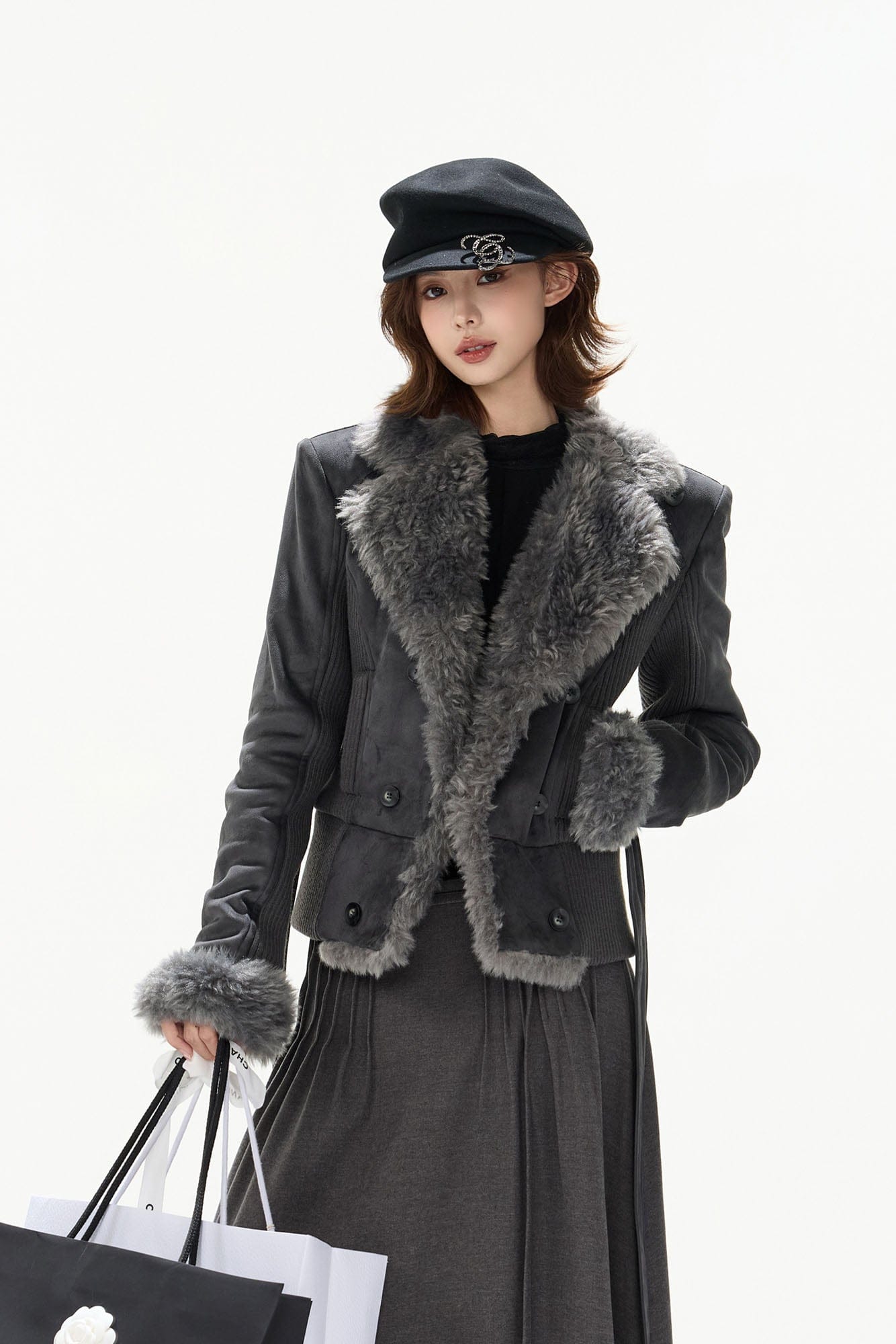 CYNR Faux-Shearling Lined Double-Breasted Jacket