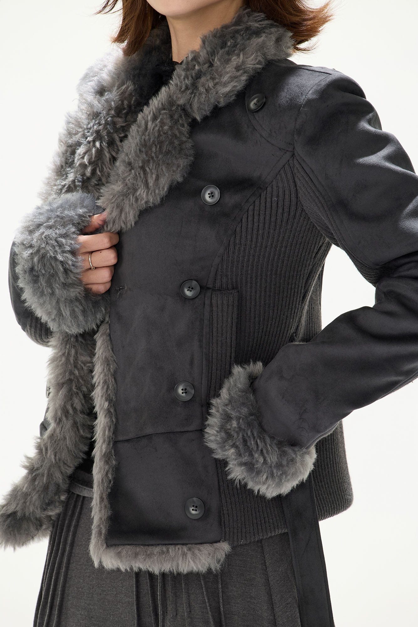 CYNR Faux-Shearling Lined Double-Breasted Jacket