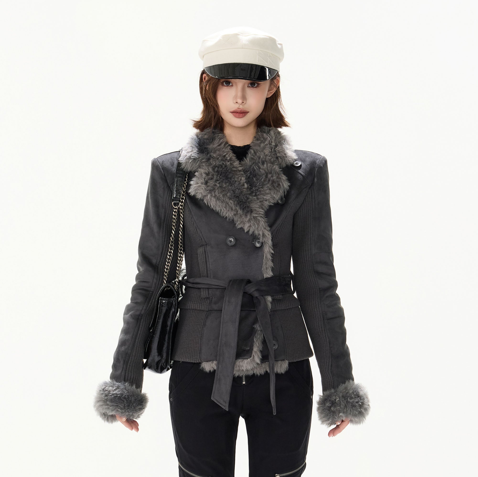 CYGNENOYR Faux-Shearling Lined Double-Breasted Jacket