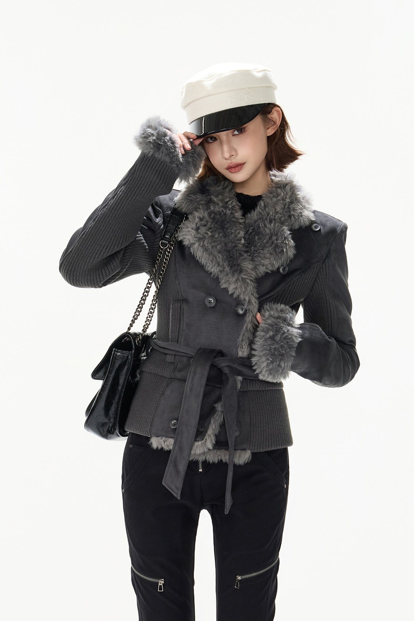 CYNR Faux-Shearling Lined Double-Breasted Jacket