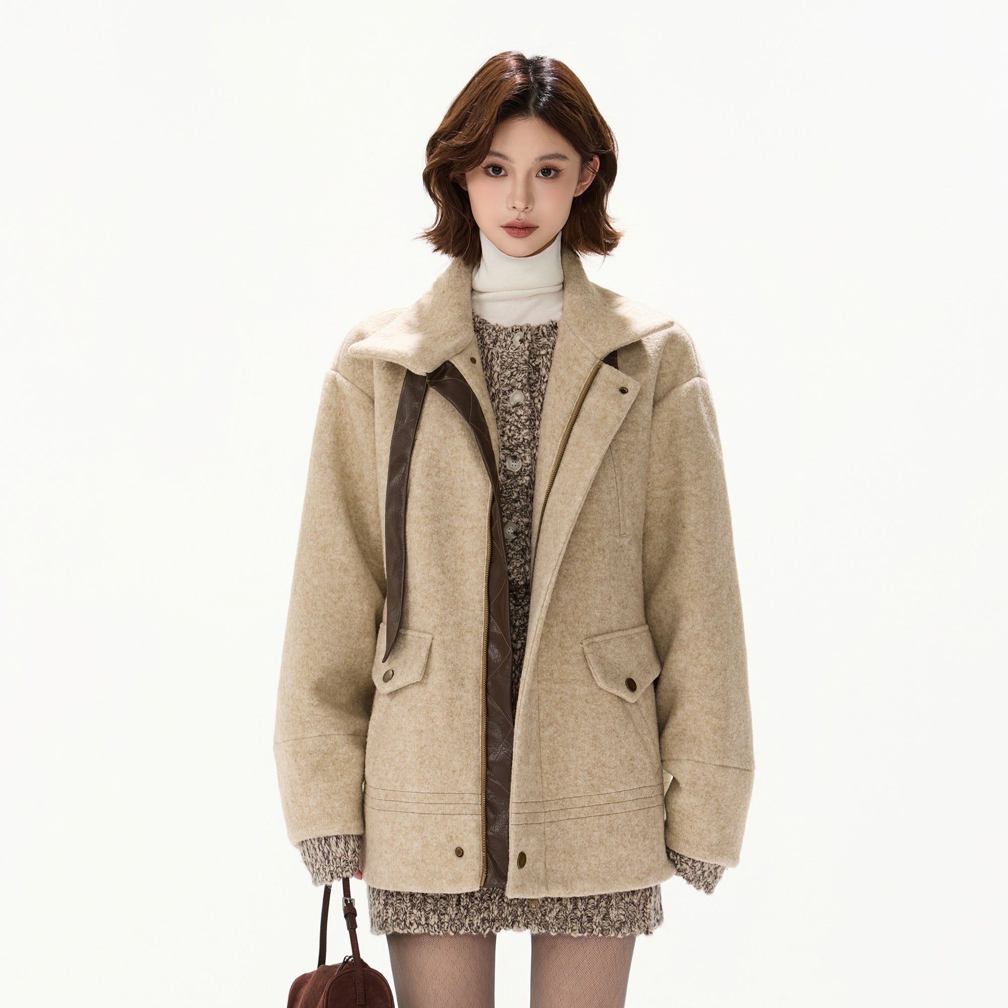 CYGNENOYR Contrast Trim Wool-Blend Stitched Jacket