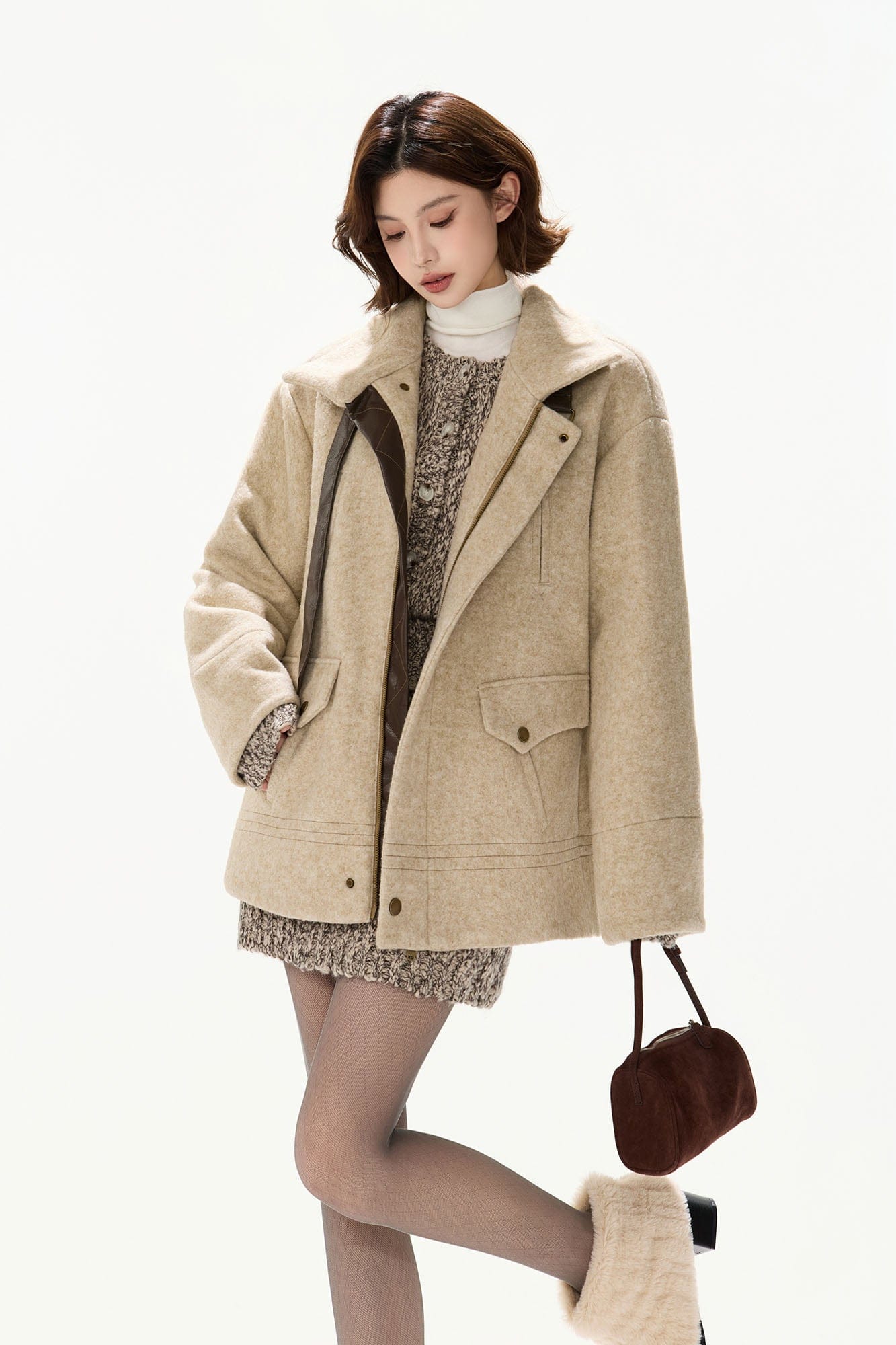 CYNR Contrast Trim Wool-Blend Stitched Jacket