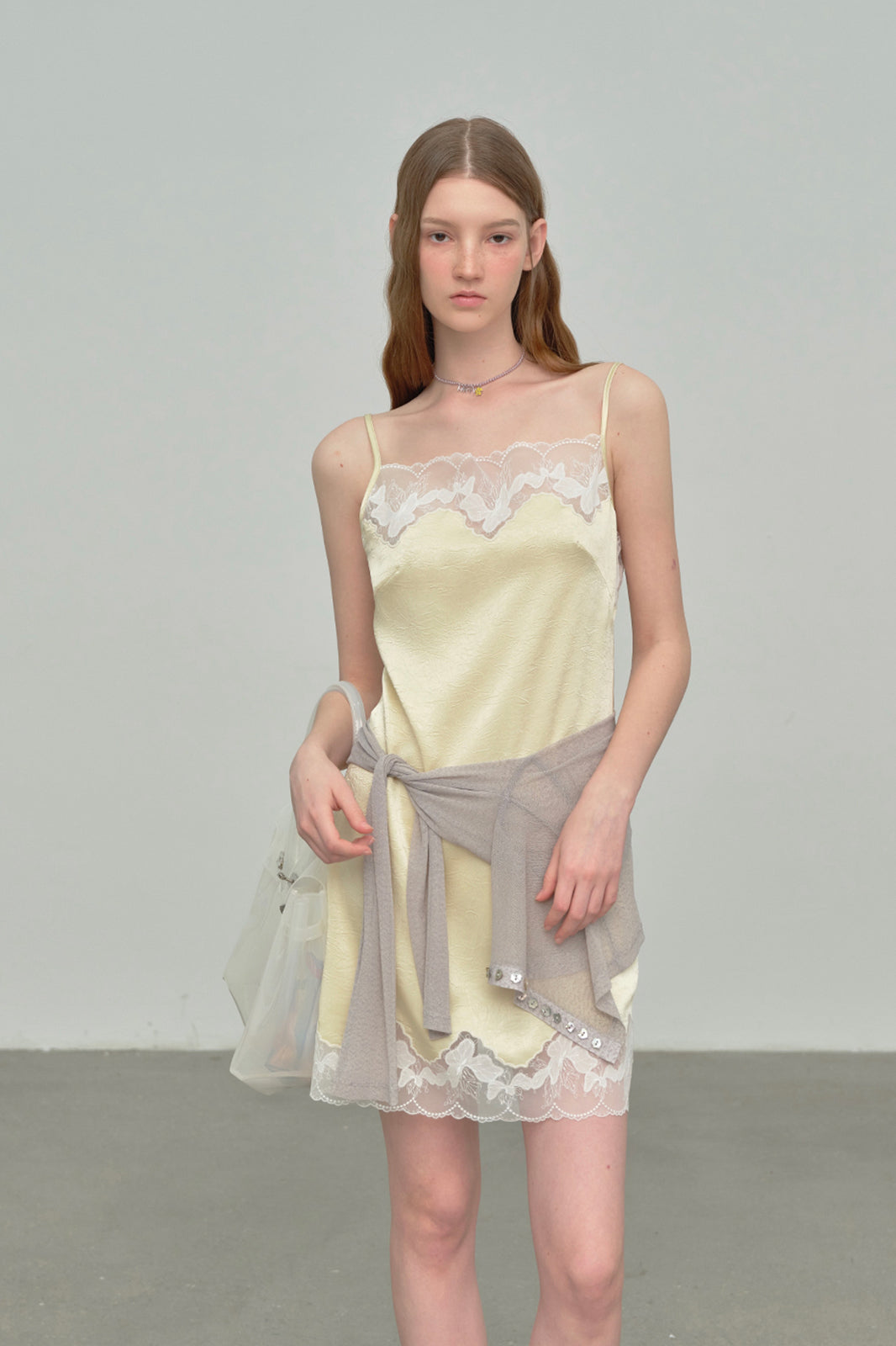 CHICCHICK Lace Trim Satin Slip Dress