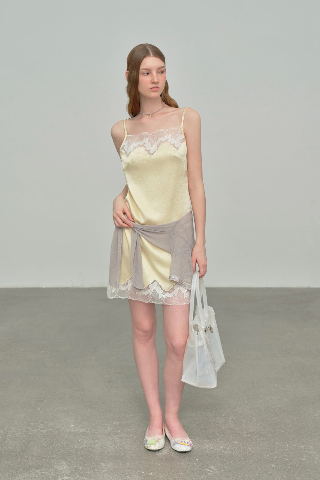 CHICCHICK Lace Trim Satin Slip Dress