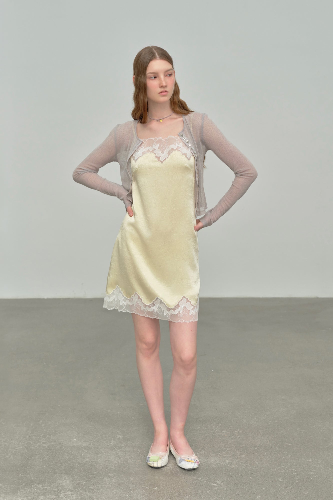 CHICCHICK Lace Trim Satin Slip Dress