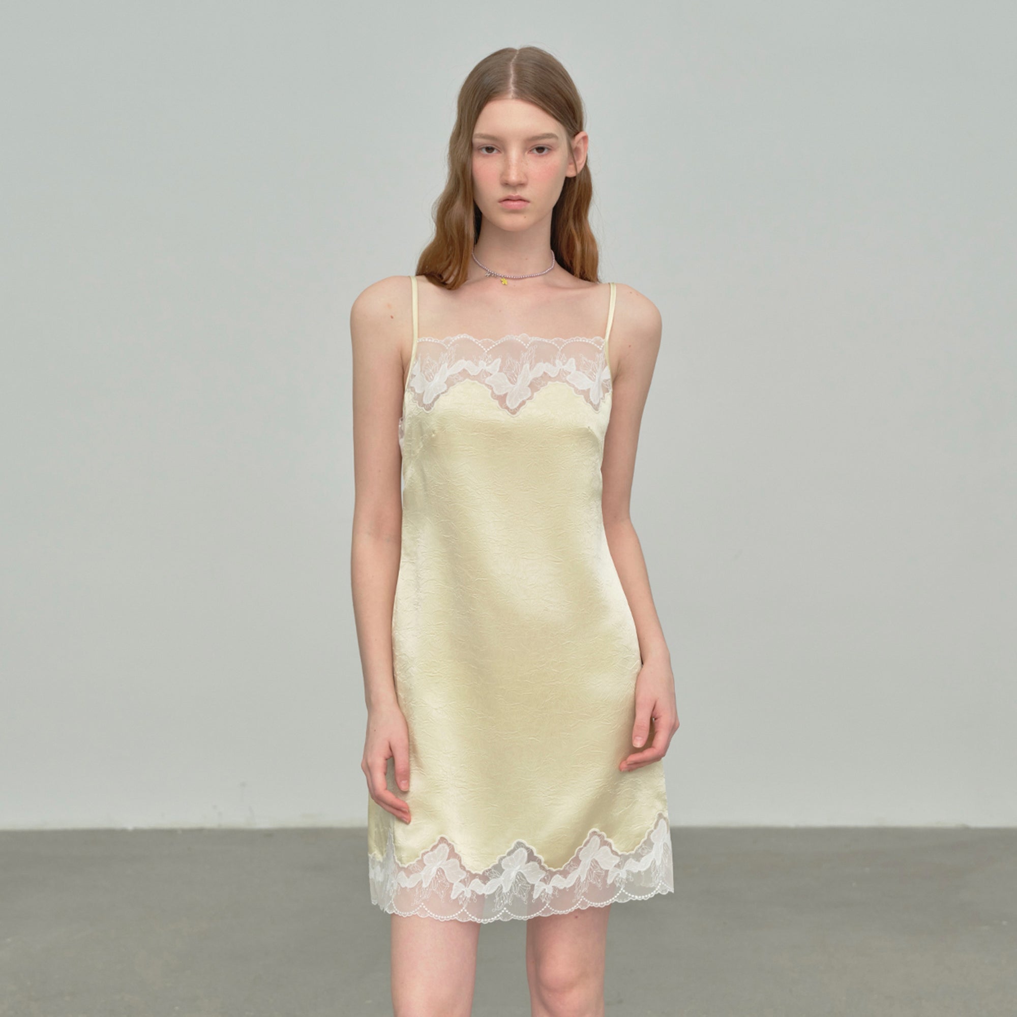 CHICCHICK Lace Trim Satin Slip Dress