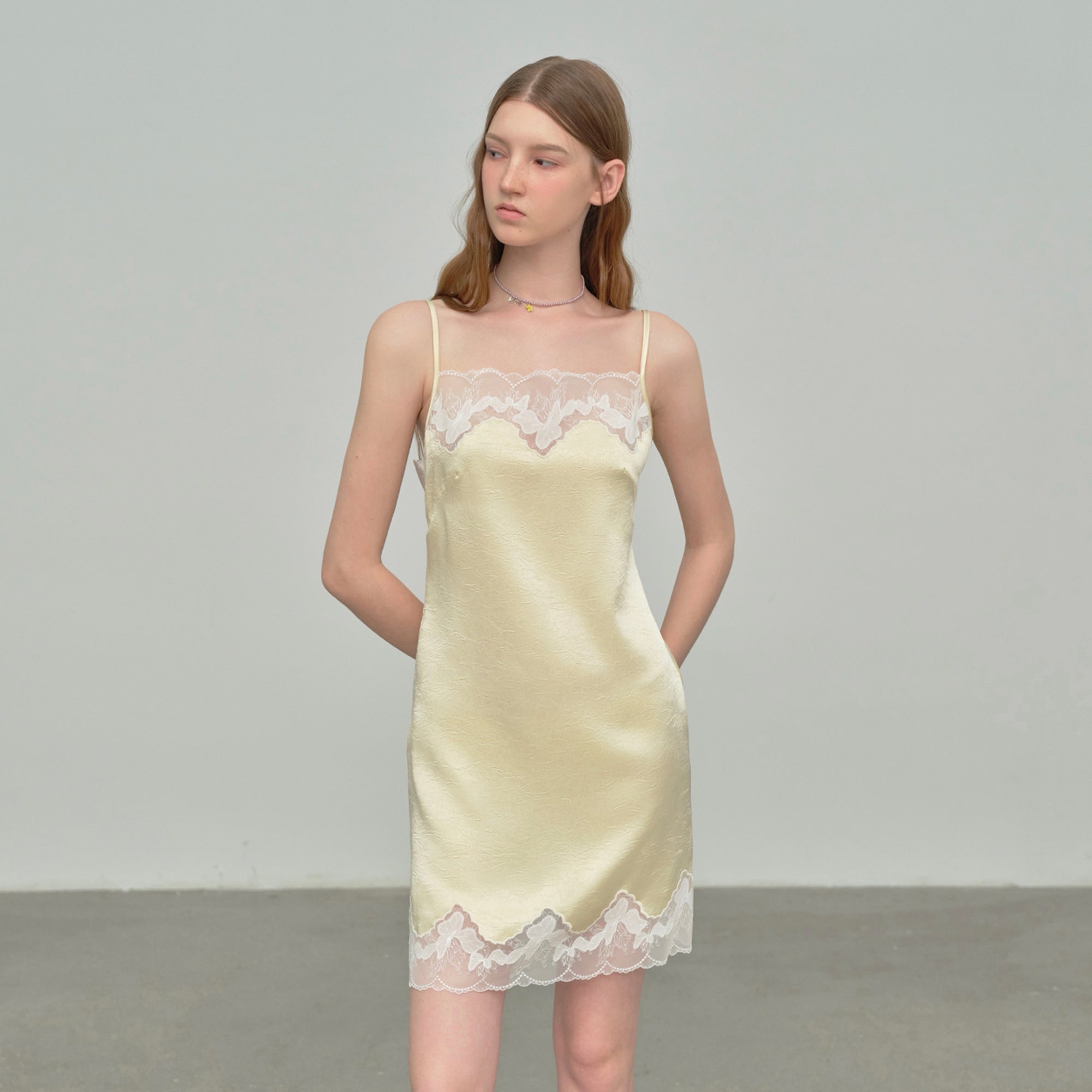 CHICCHICK Lace Trim Satin Slip Dress
