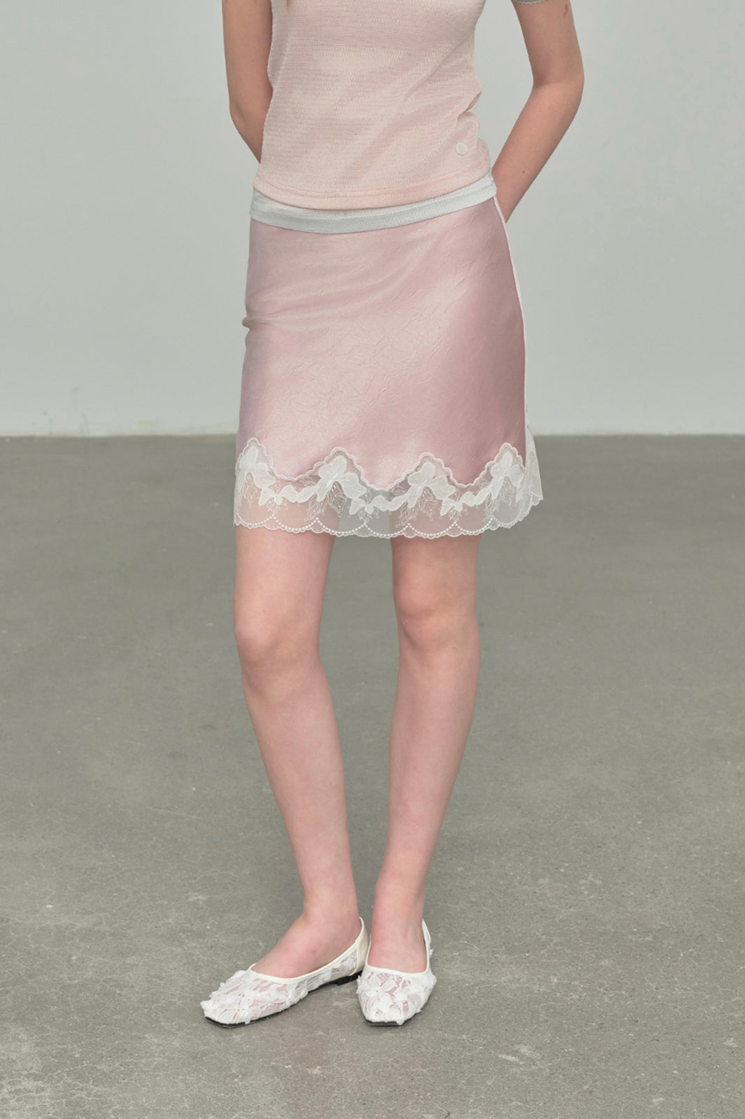 CHICCHICK Lace-Trim Floral Satin Skirt