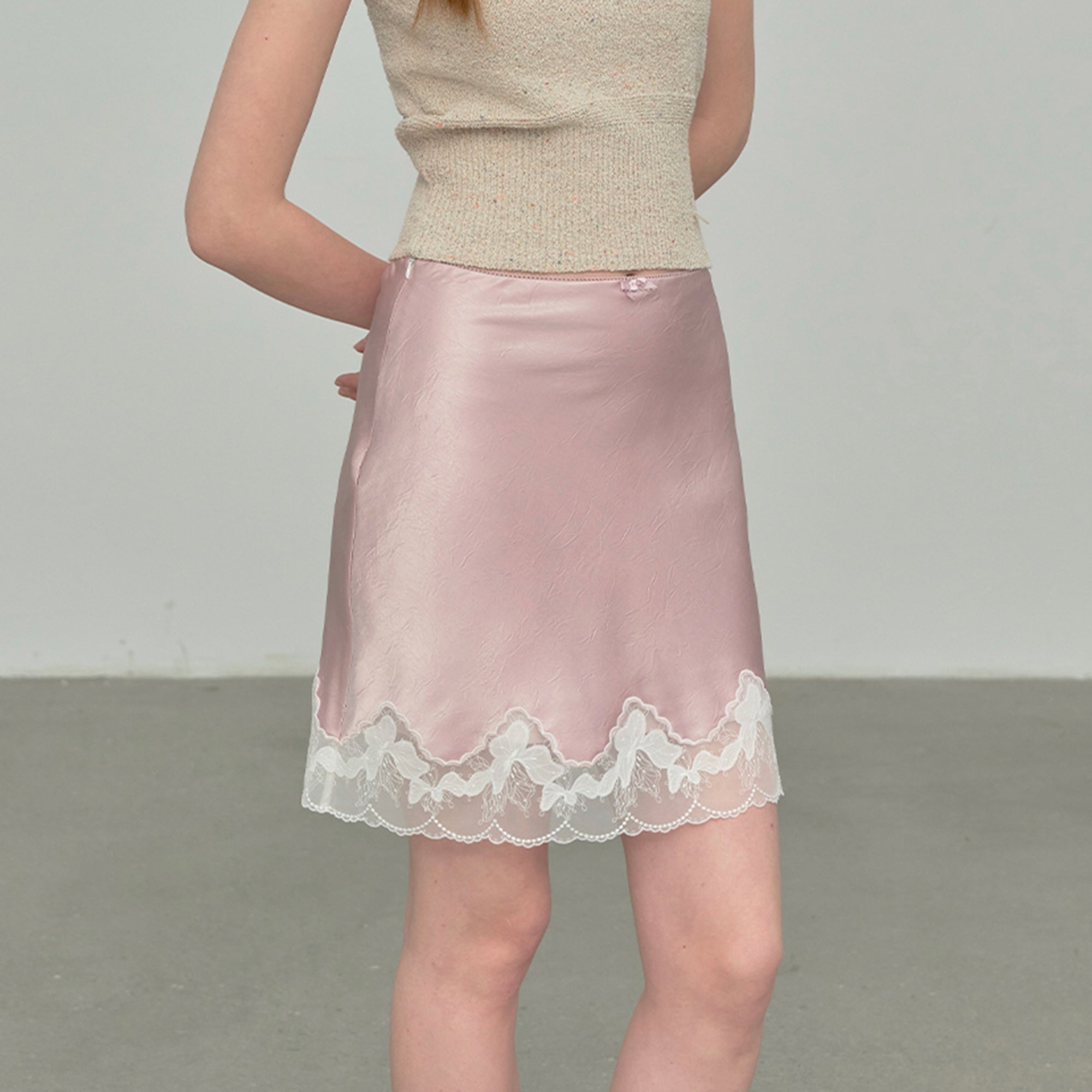 CHICCHICK Lace-Trim Floral Satin Skirt