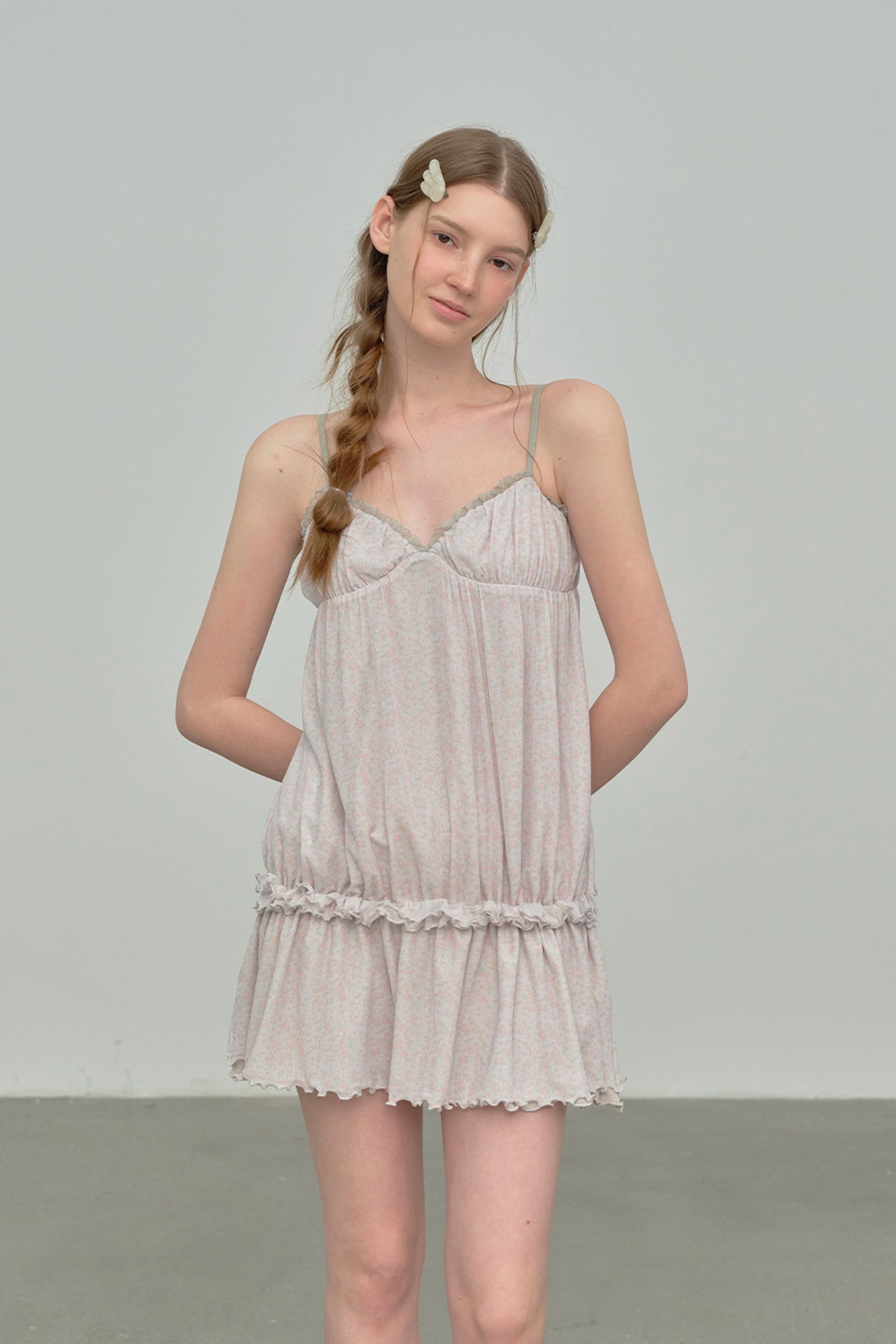 CHICCHICK Floral Ruffle Trim Slip Dress