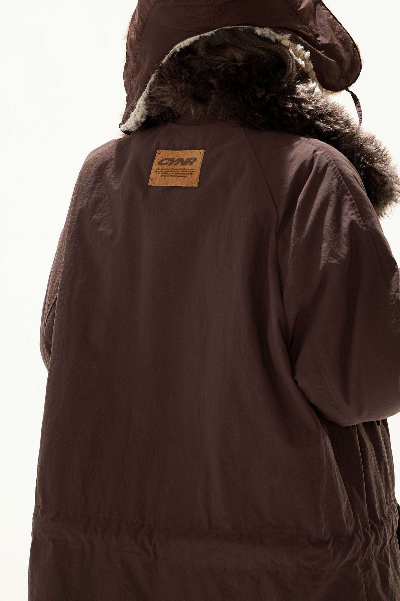 CYGNENOYR Detachable Faux-Fur Collar Belted Utility Puffer Jacket