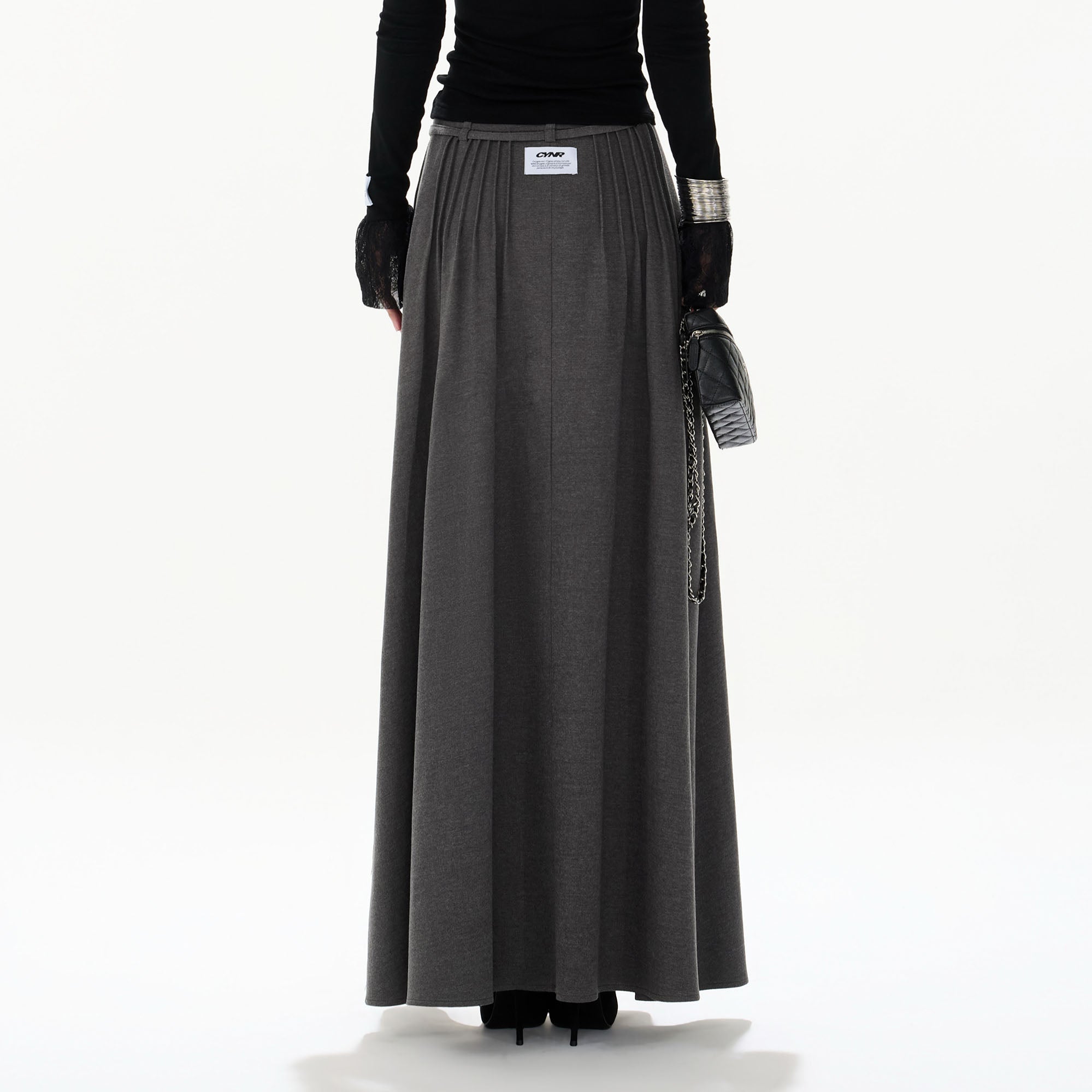CYGNENOYR Modern Pleated Maxi Flared Skirt