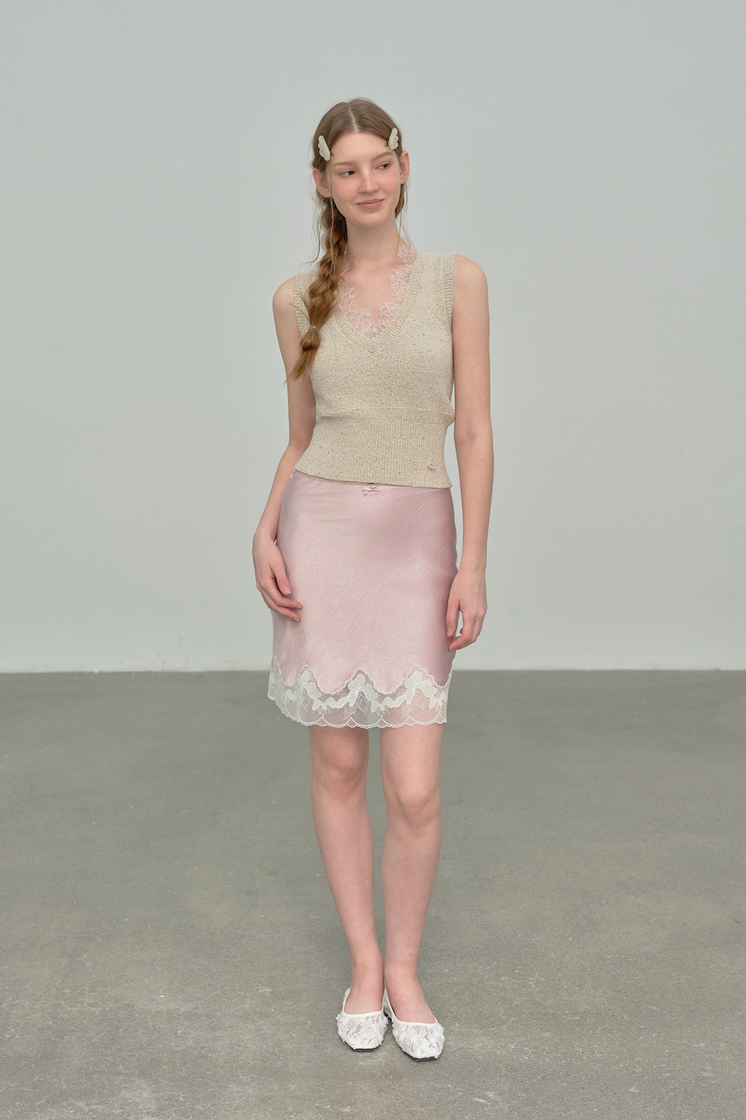 CHICCHICK Lace-Trim Floral Satin Skirt