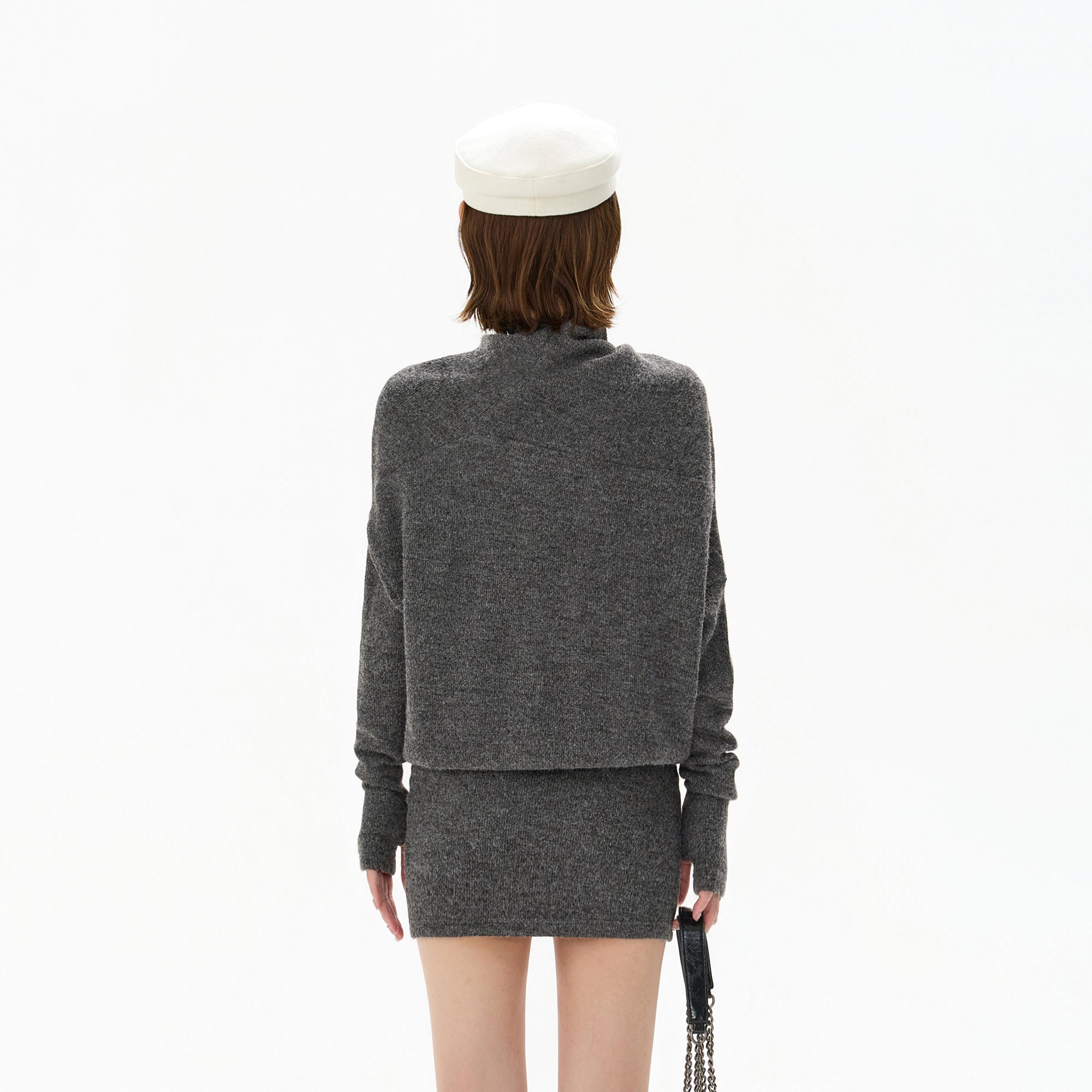 CYGNENOYR Slouch Neck Batwing Knit Dress Gray