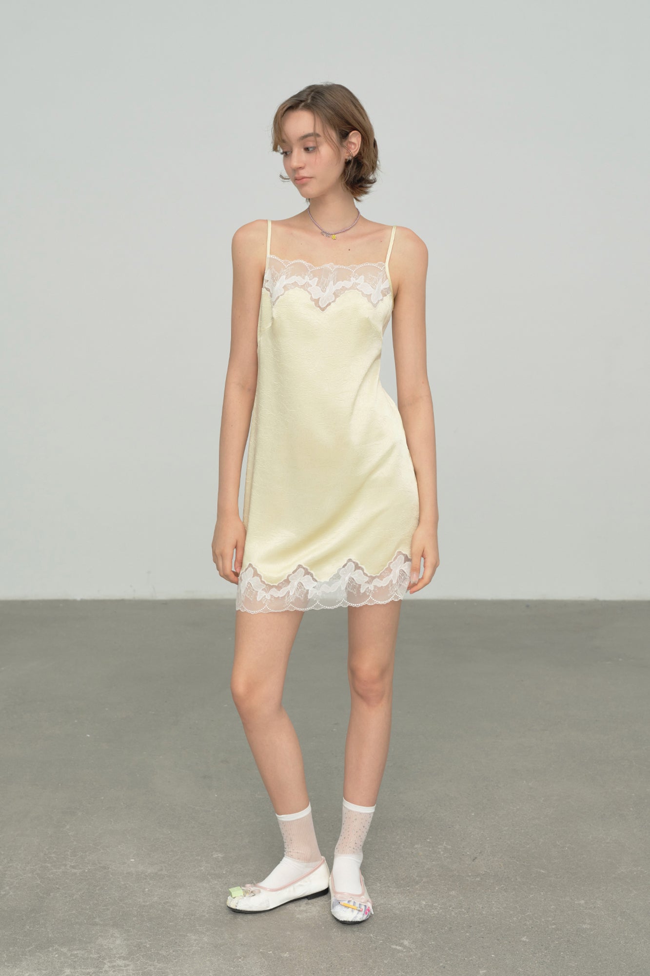 CHICCHICK Lace Trim Satin Slip Dress