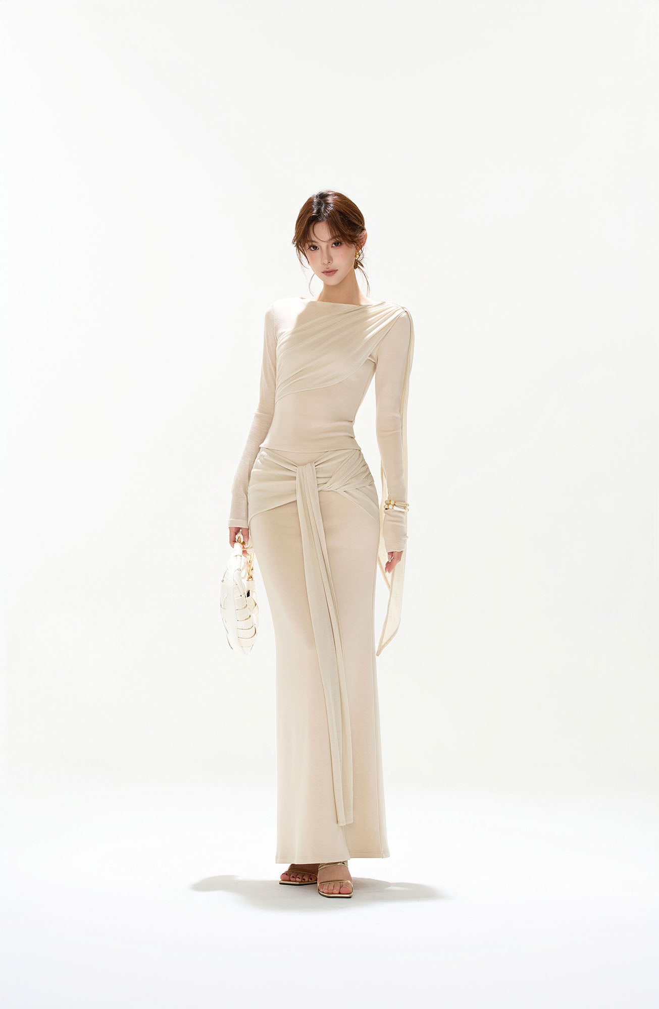 CYGNENOYR Asymmetrical Draped Knot-Front Two-Piece Set