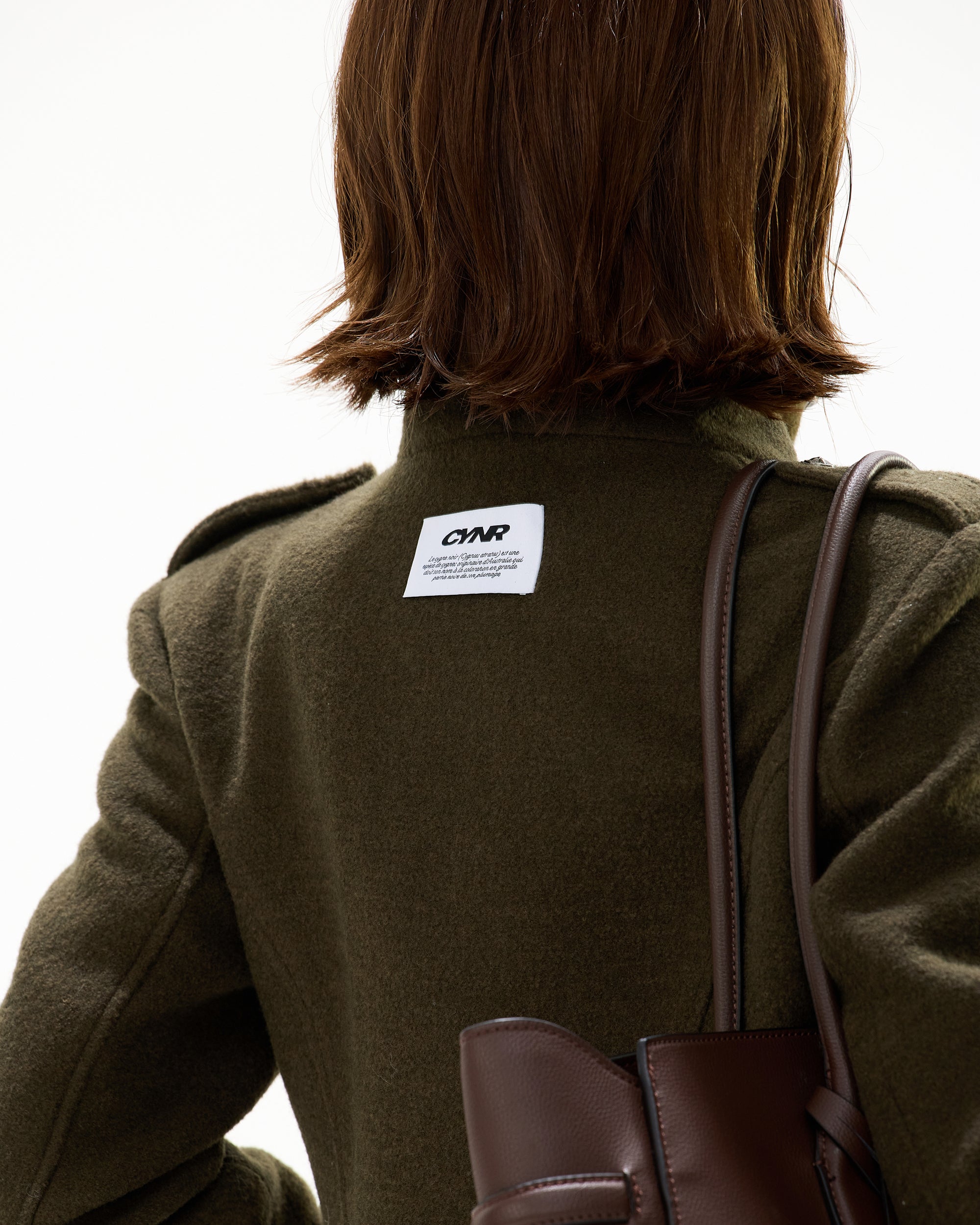 CYGNENOYR Double-Breasted Stand-Collar Wool-Blend Jacket Green