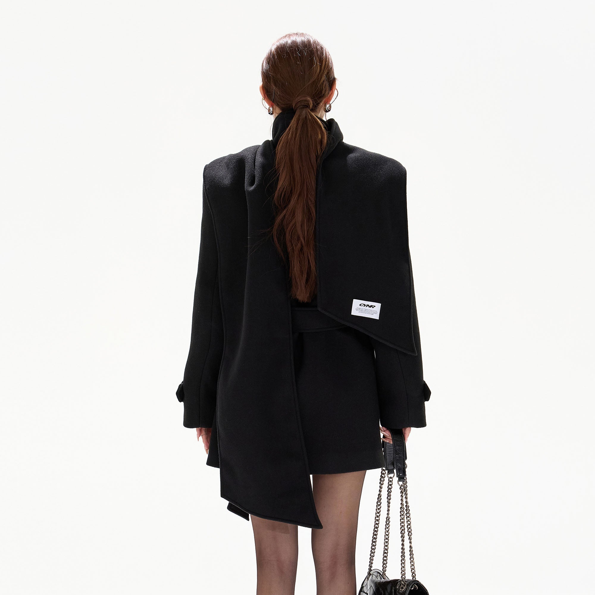 CYGNENOYR Military Belted High-Neck Mini Trench Coat