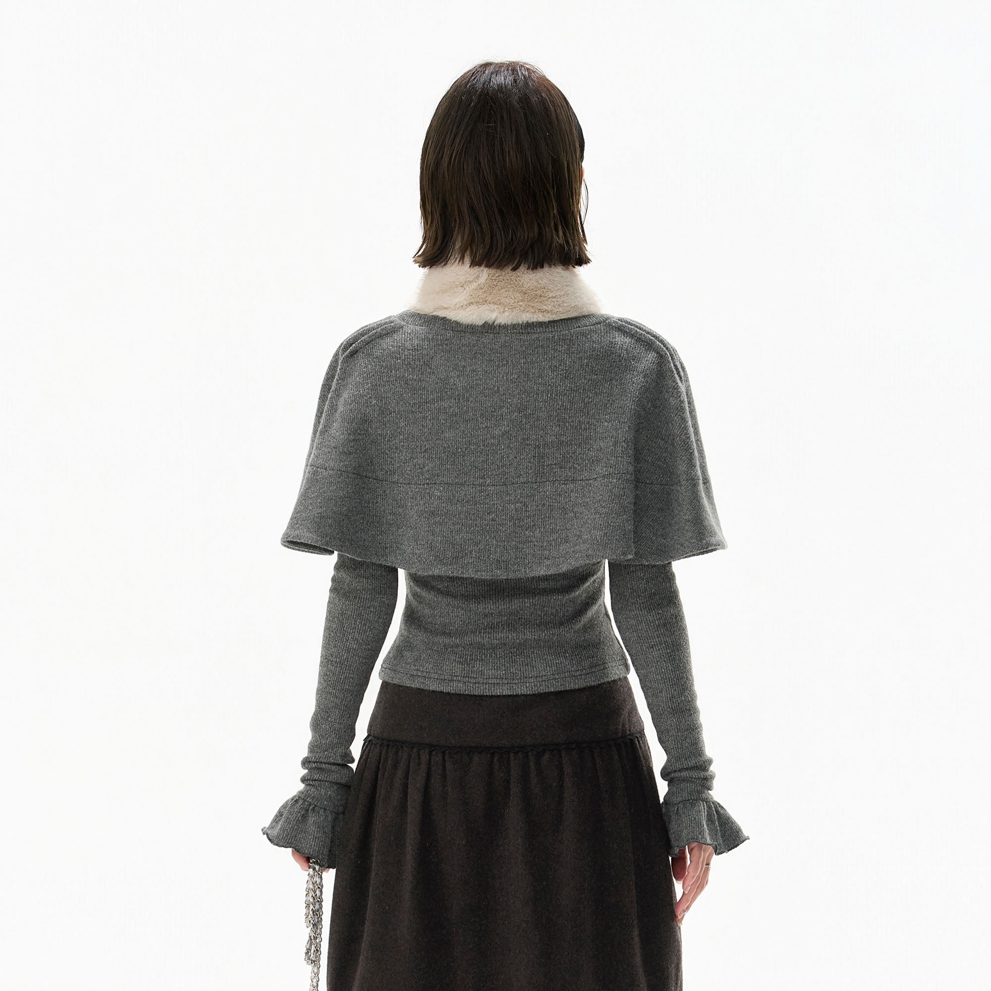 CYGNENOYR Capelet-Overlay Button Knit Top