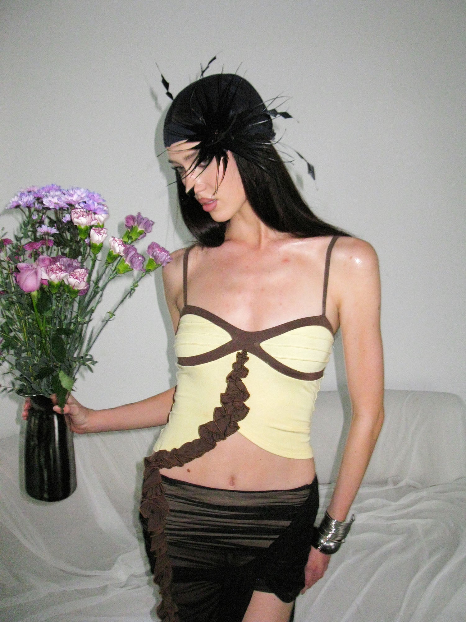 NEVER OFFEND L ANGEL Floral Ruffle Contrast Tank Top & Fishtail Skirt Set