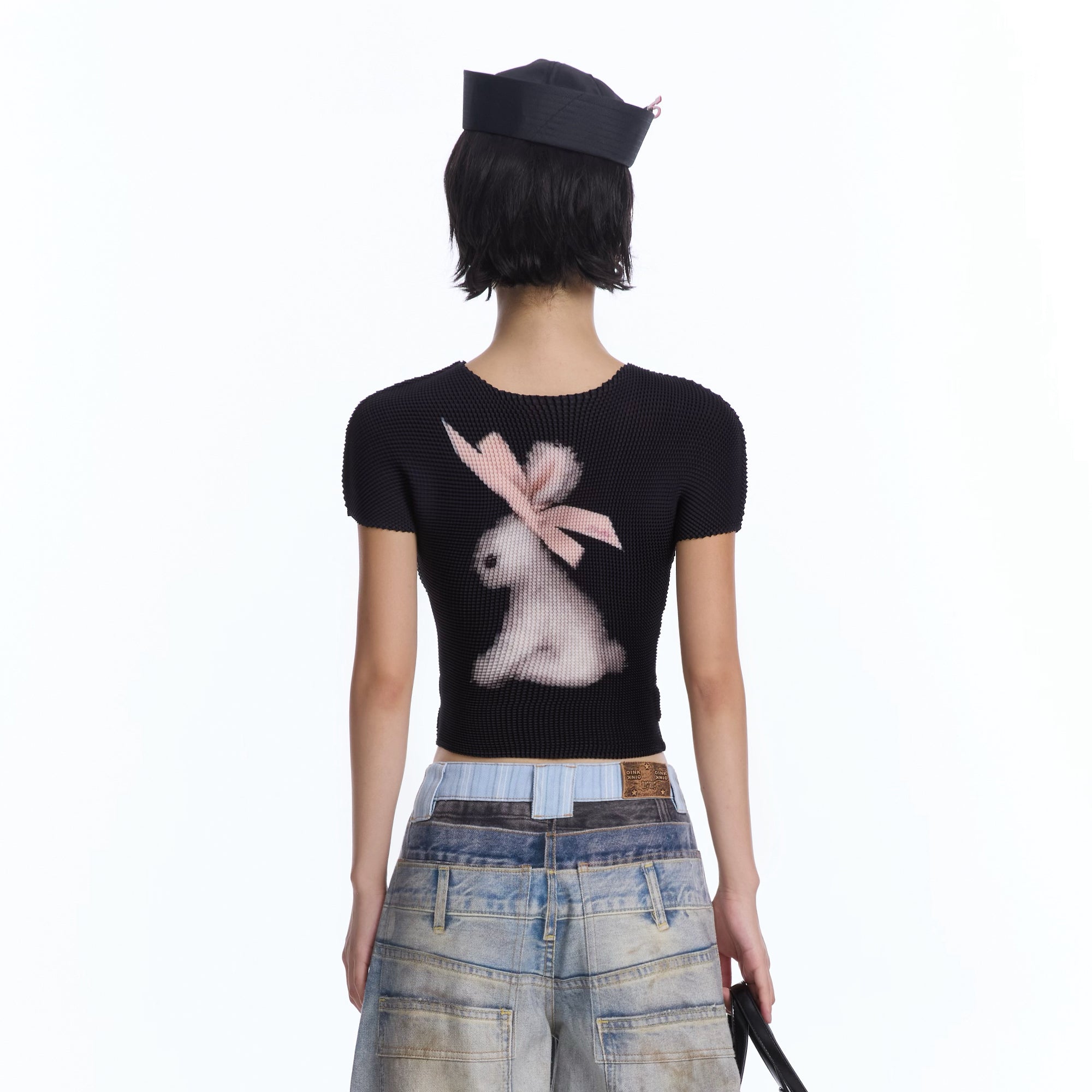 MOF Bunny Graphic Pleated T-Shirt