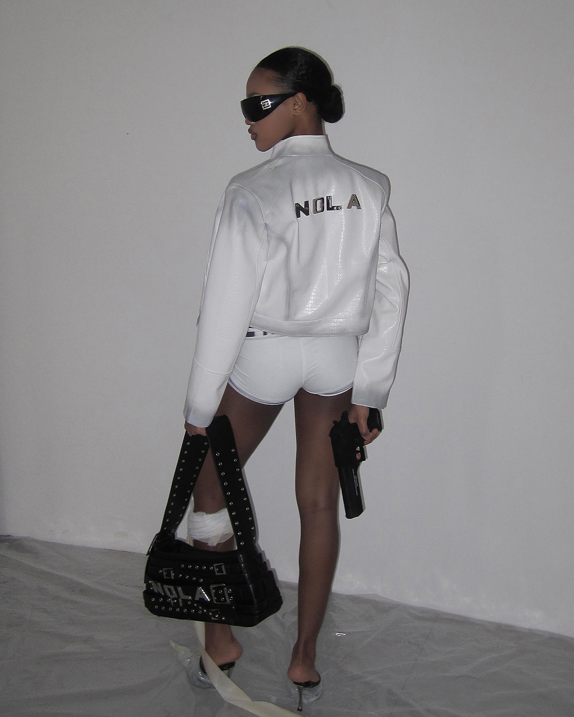 NEVER OFFEND L ANGEL Fog Ombre Cropped Moto Jacket