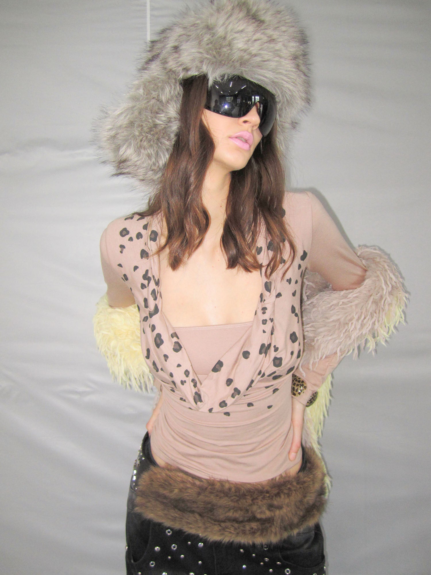 NEVER OFFEND L ANGEL Leopard-Draped Twisted Off-Shoulder Top