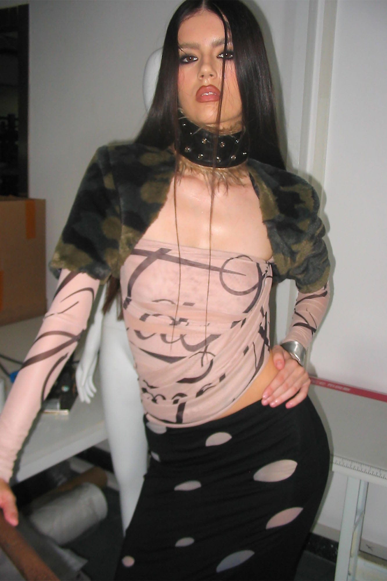 NEVER OFFEND L ANGEL Camo Faux-Fur Cropped Shrug