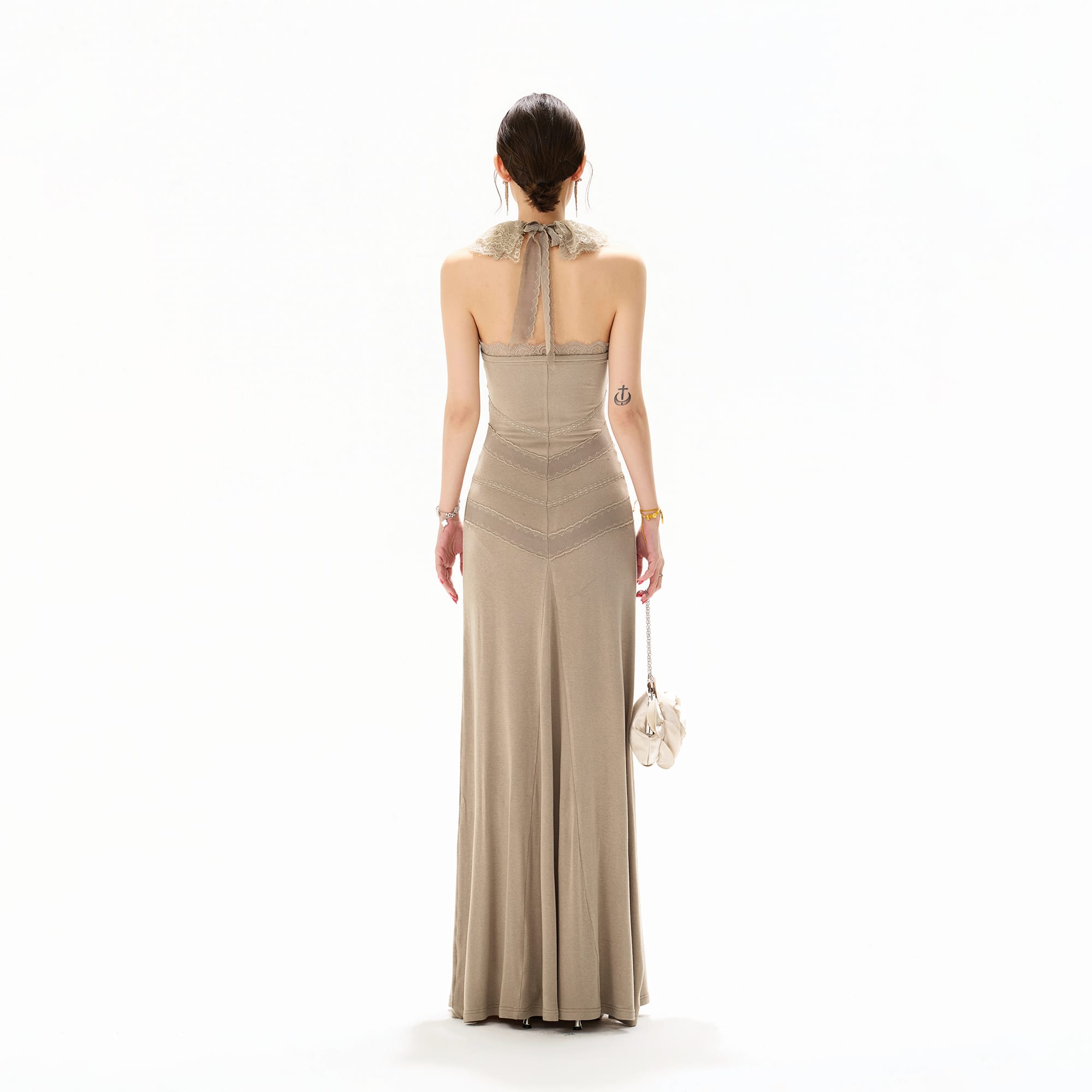 CYNR Lace-Trim Ruffle Halter Dress