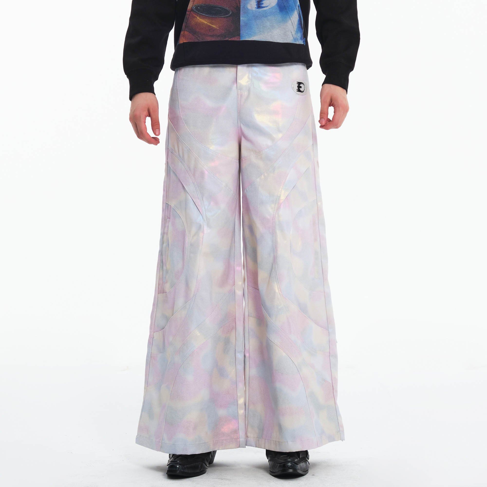 EMBRYO Deconstructed Iridescent Camo Wide-Leg Pants, premium urban and streetwear designers apparel on PROJECTISR.com, EMBRYO
