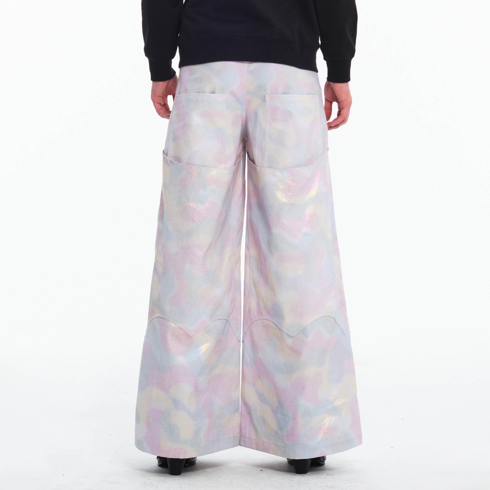 EMBRYO Deconstructed Iridescent Camo Wide-Leg Pants, premium urban and streetwear designers apparel on PROJECTISR.com, EMBRYO
