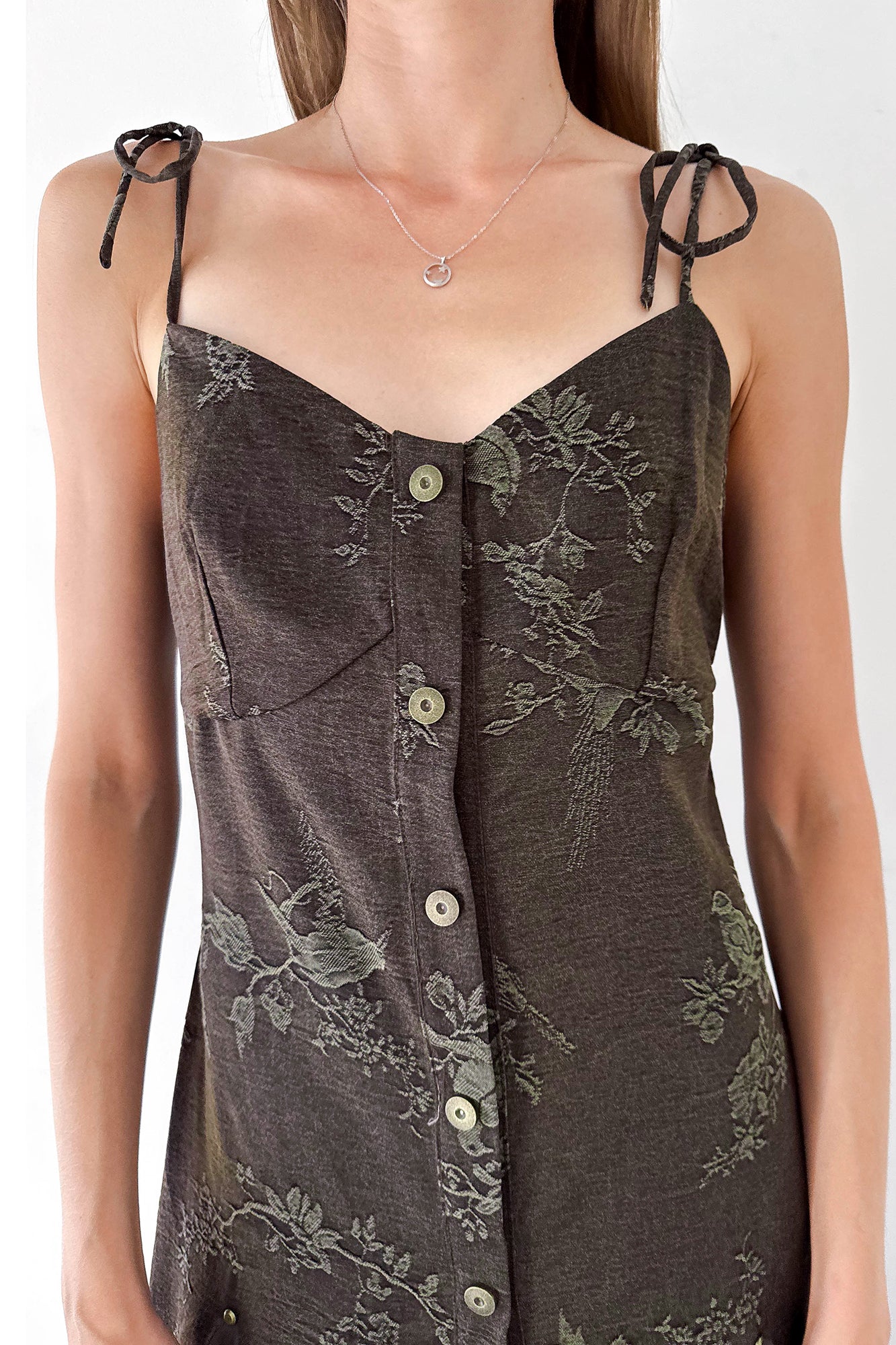 JIUWU PARK Floral Jacquard Sheer Panel Slip Dress