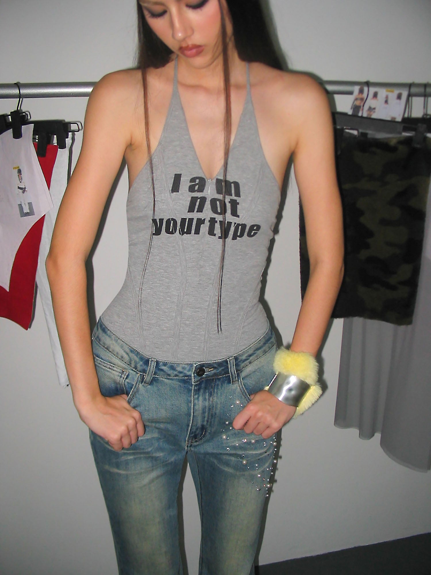 NEVER OFFEND L ANGEL V-Neck Halter Bodysuit Romper