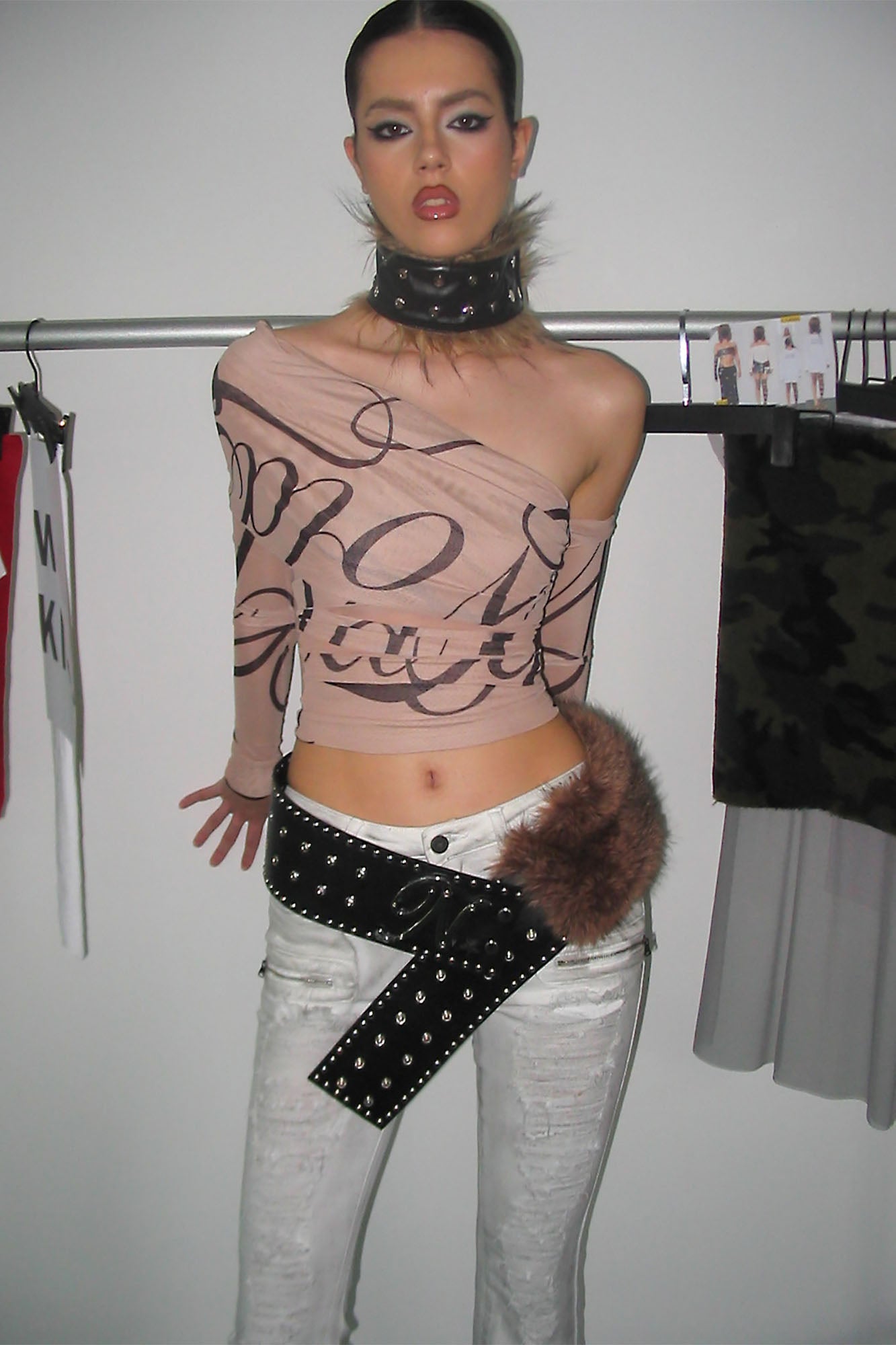 NEVER OFFEND L ANGEL Studded Faux Leather & Faux Fur Belt