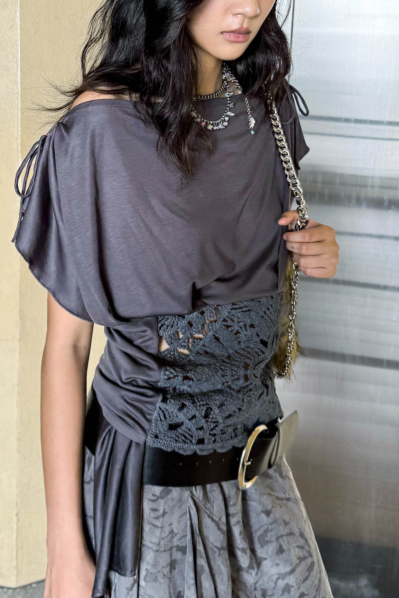 JIUWU PARK Draped Crochet Panel Tee