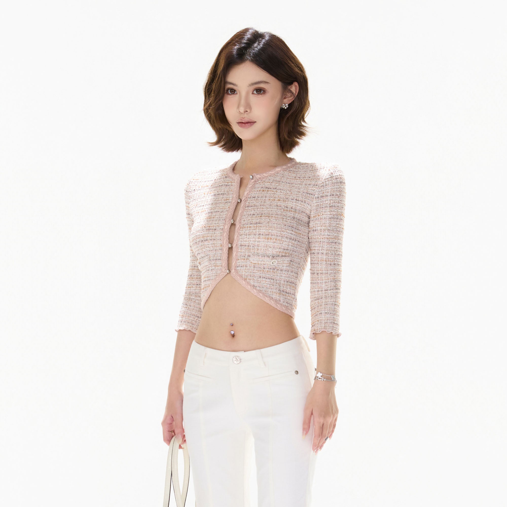 CYNR Bouclé Cropped Cardigan