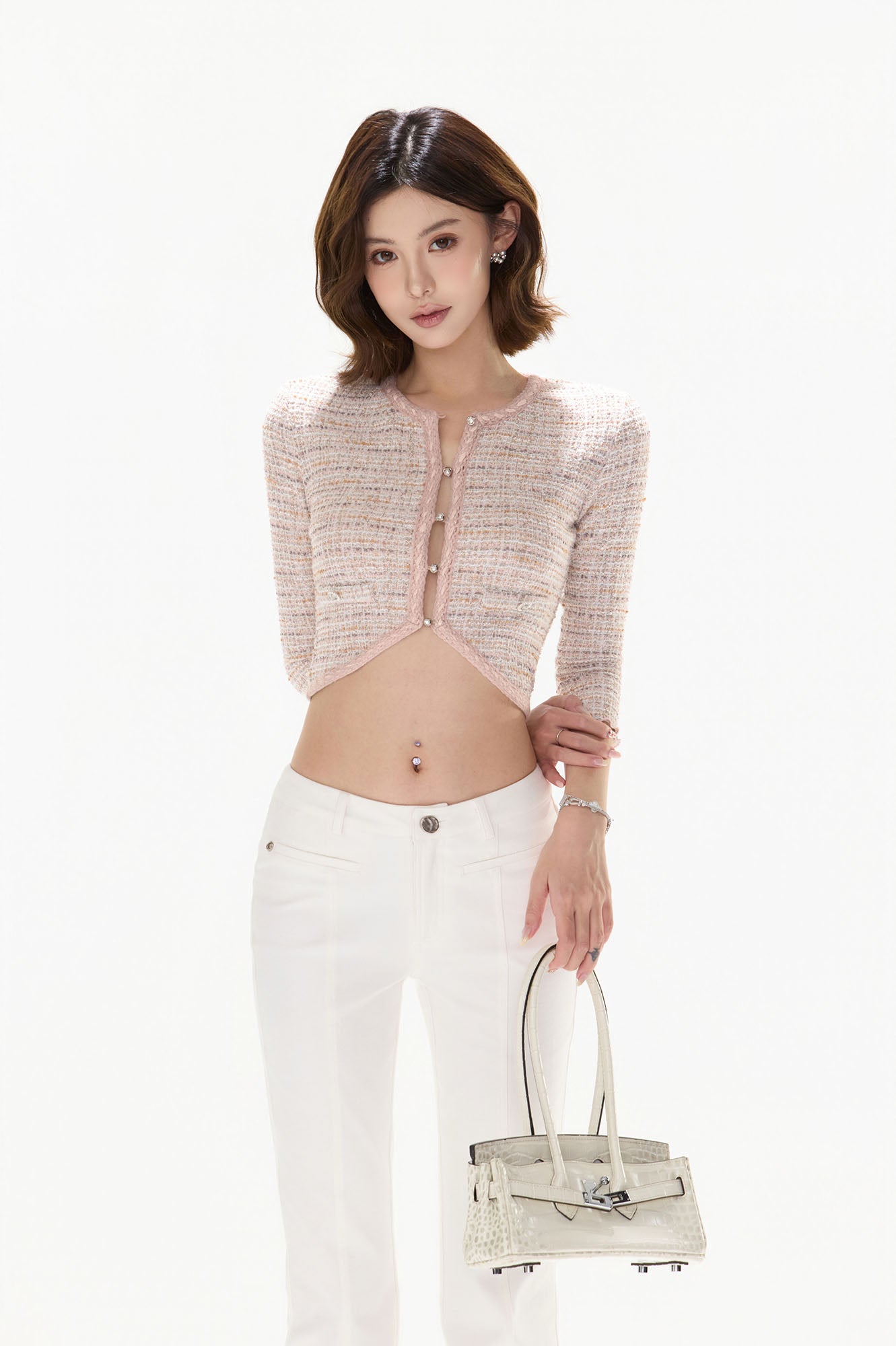 CYNR Bouclé Cropped Cardigan