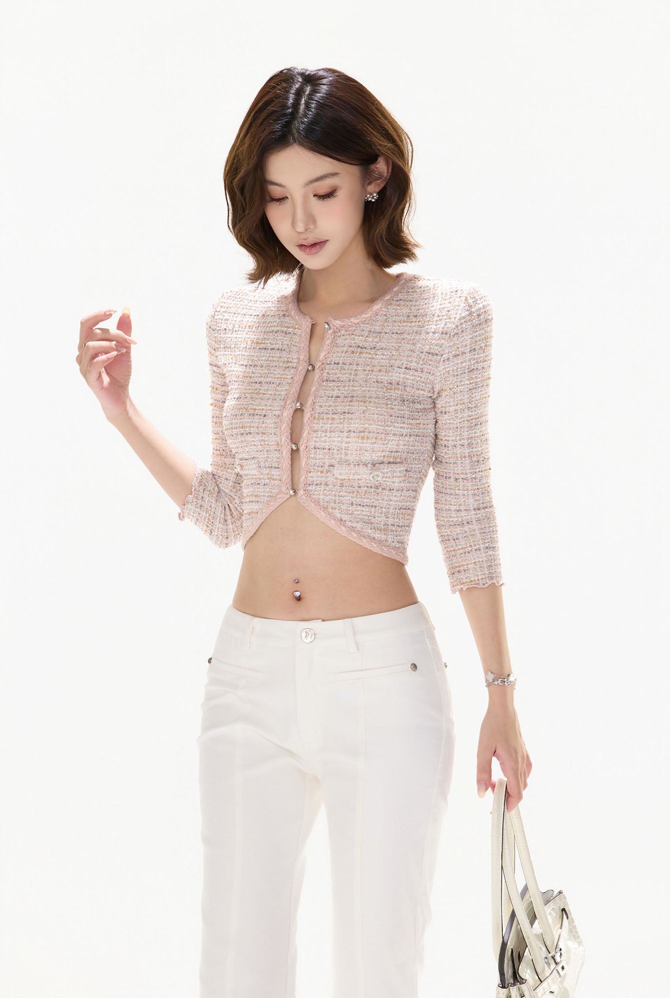CYNR Bouclé Cropped Cardigan