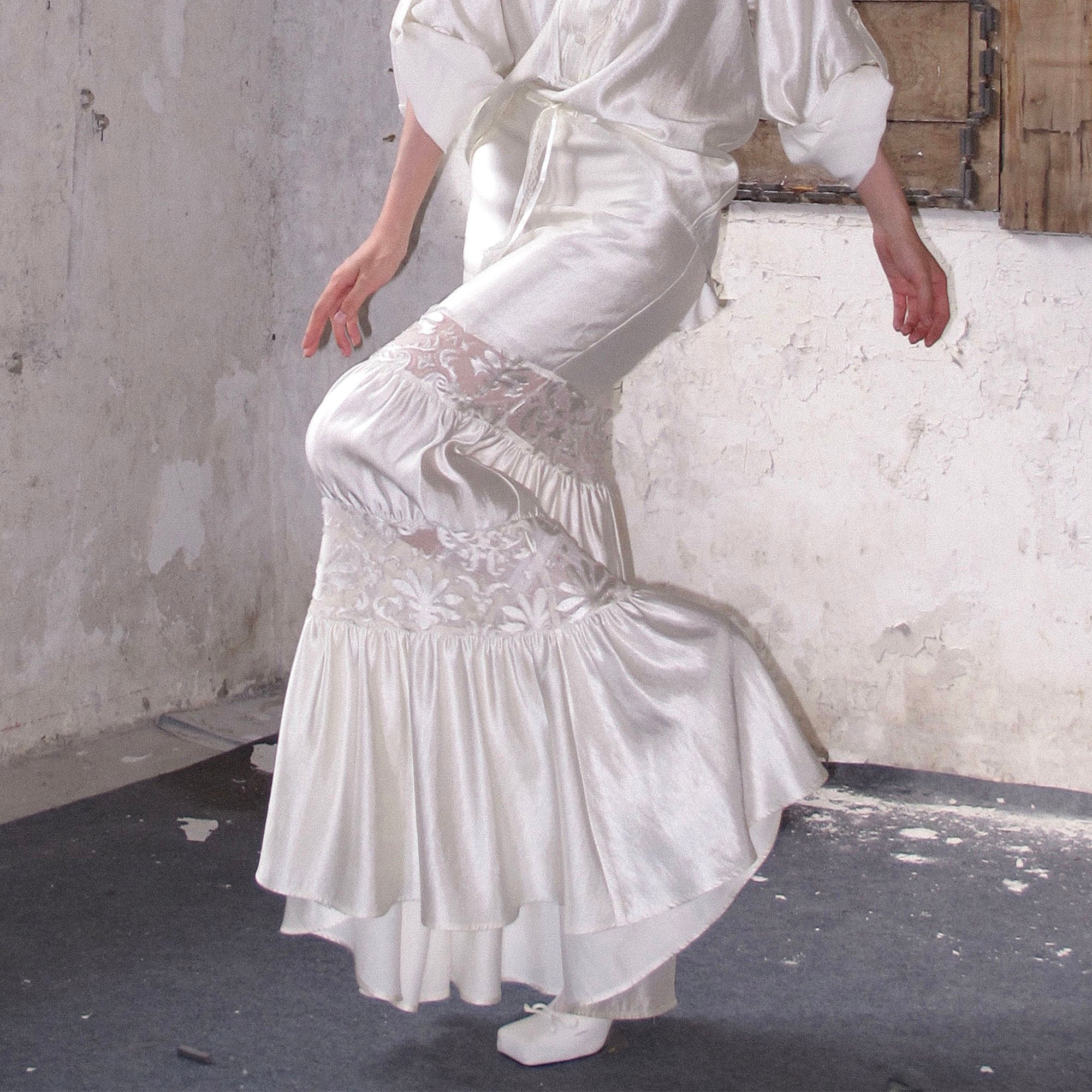 WHYNOTDANCE Lace-Paneled Crinkled Mermaid Maxi Skirt